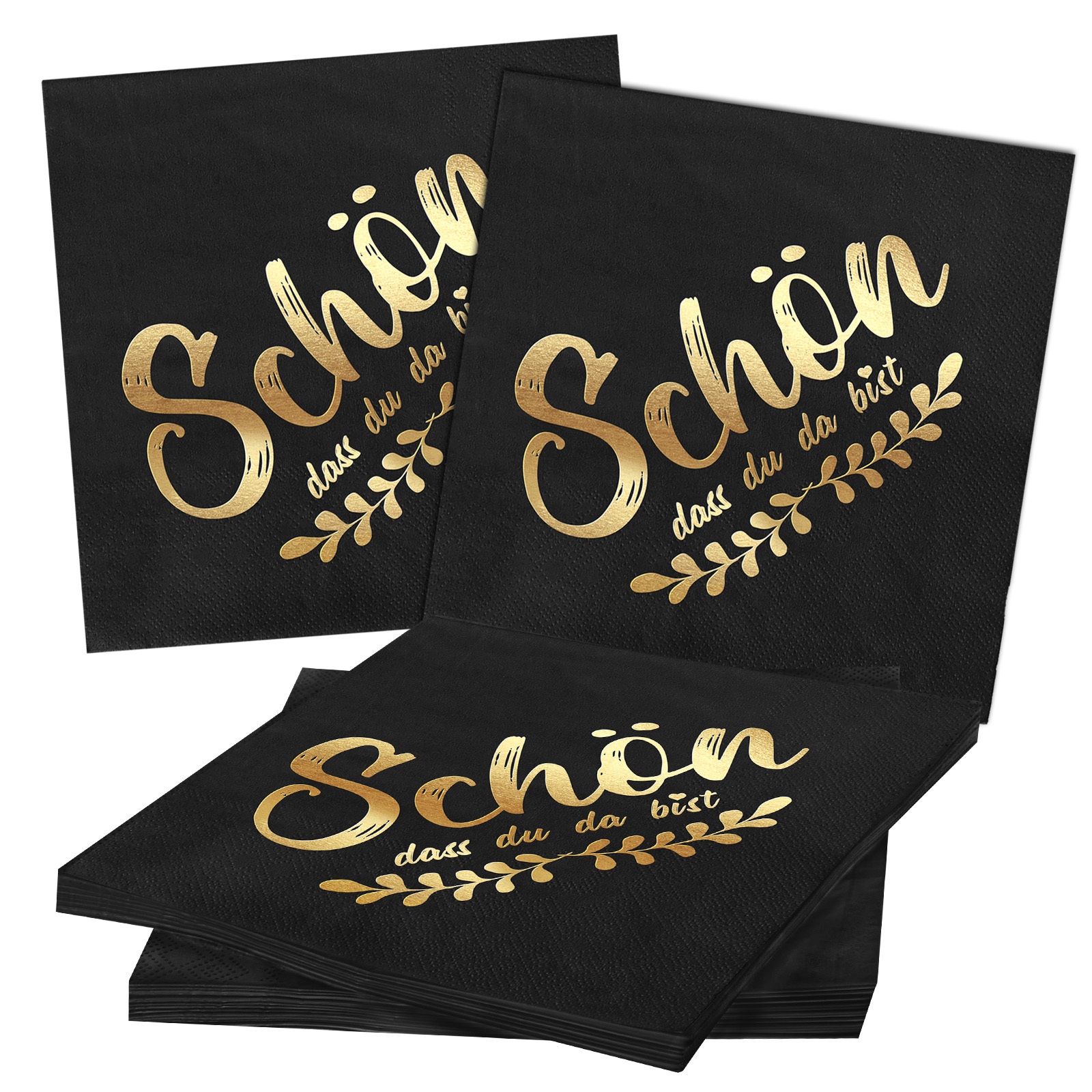 E-shop Schwarz-Gold Servietten, 40 Stück - Elegante Papierservietten für festliche Anlässe & stilvolle Tafeln-Partyzubehör-Set