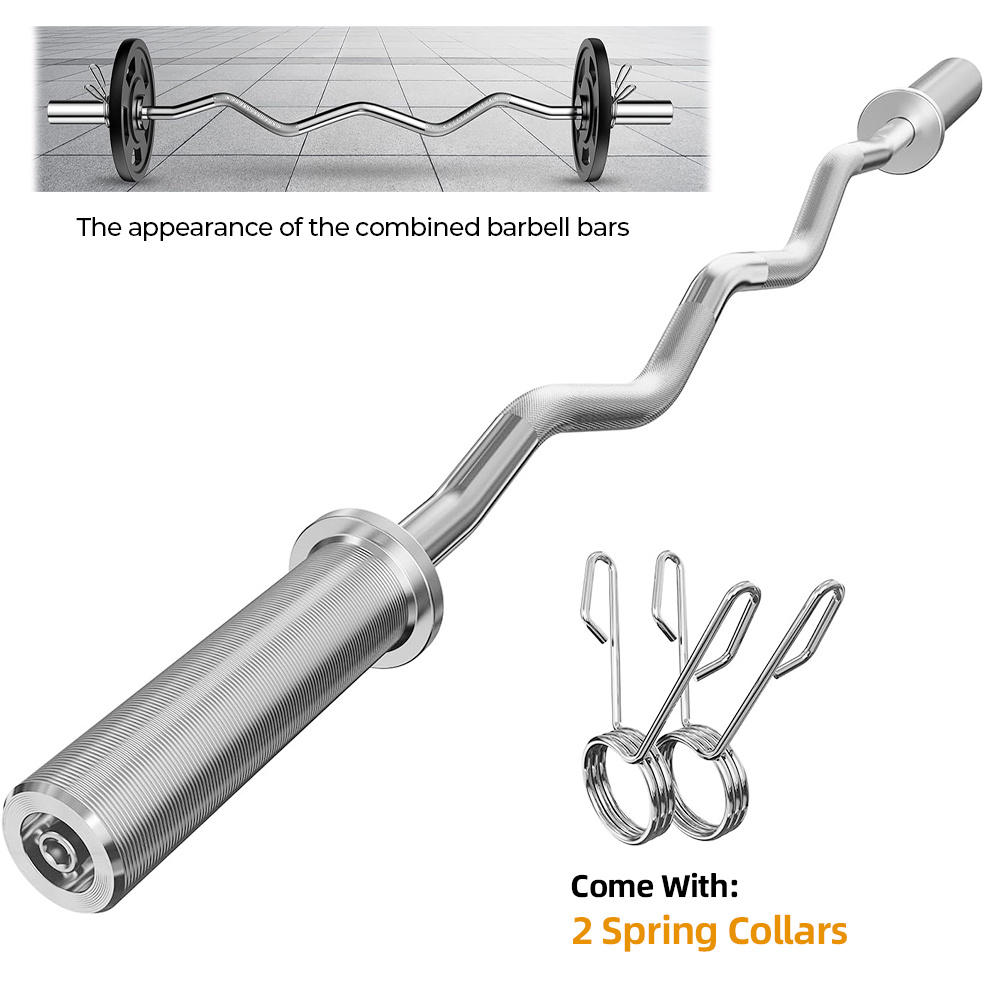 TEMU 1pc Weightlifting Bar, Weightlifting Bar With 2 Spring Clips, Stainless , 1.2 Meters Long, Fitted With 50mm Diameter Weight Plates, Non-slip