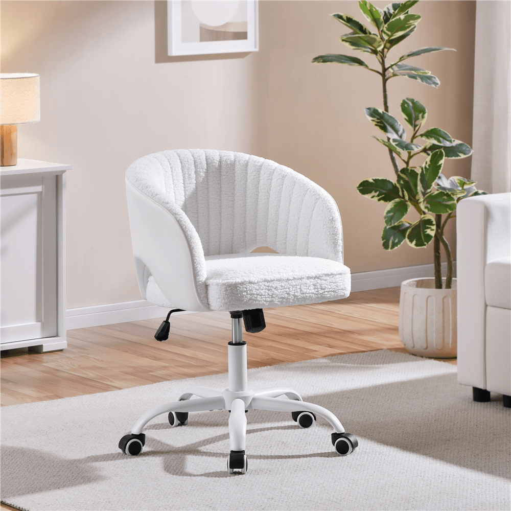Costoffs Swivel Chair, Height-adjustable Upholstered Boucle Fabric Office Chair With Rocking Function, 360° Rotatable Desk Chair, Computer Chair