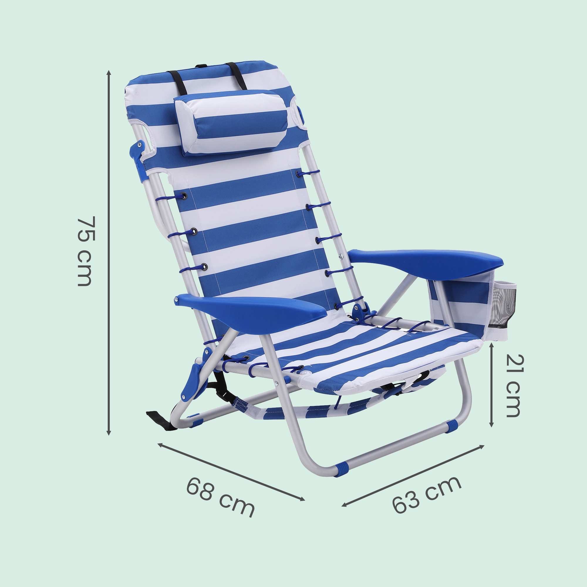 TEMU Fauteuil de Camping Pliant, Réglable avec Appui-tête et Accoudoirs, Poches Latérales