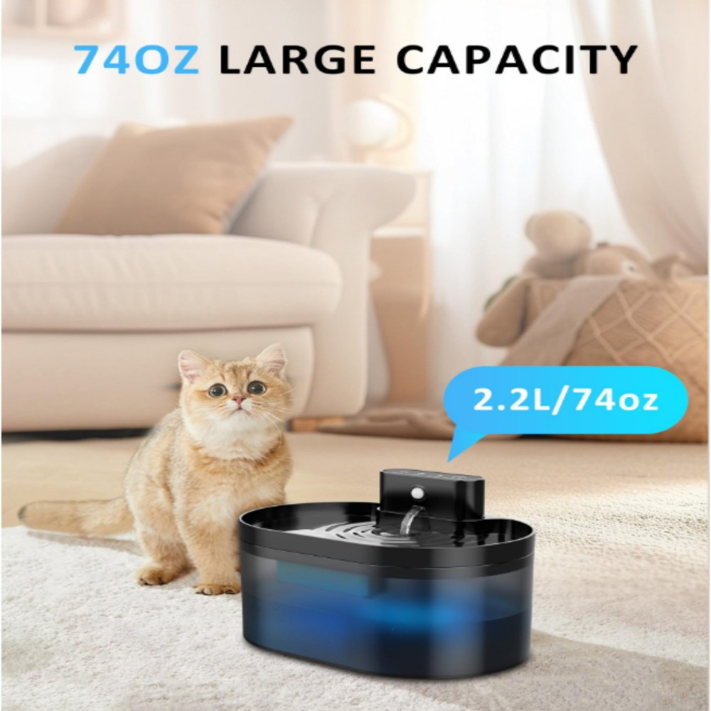 E-shop Kabelloser Katzenbrunnen: Batteriebetriebener Haustierbrunnen, 2,2L/74oz Automatischer Katzenwasserspender, Wiederaufladbarer Trinkbrunnen für