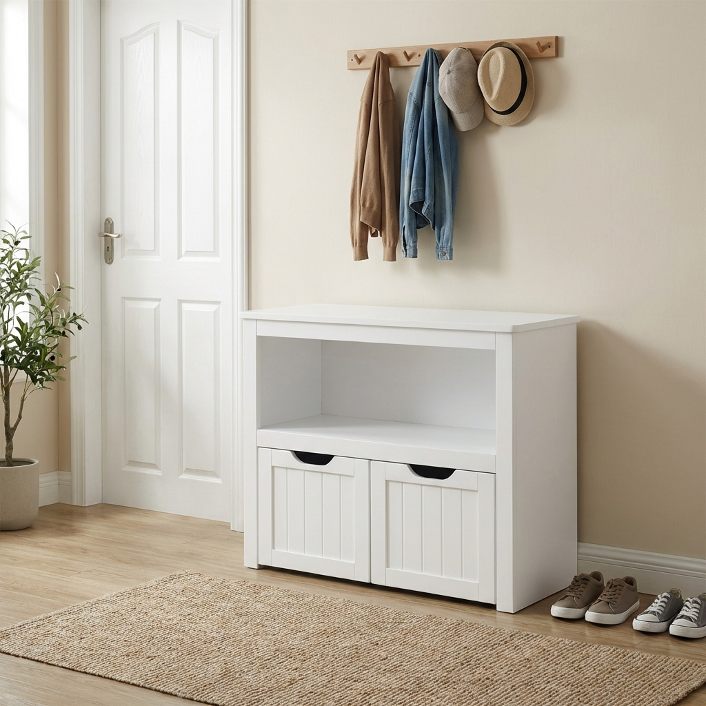 Shoe Bench With Wheels And Storage Space, For , Corridors, Bedrooms; 29.7 X 72.2 X 60 Cm, White