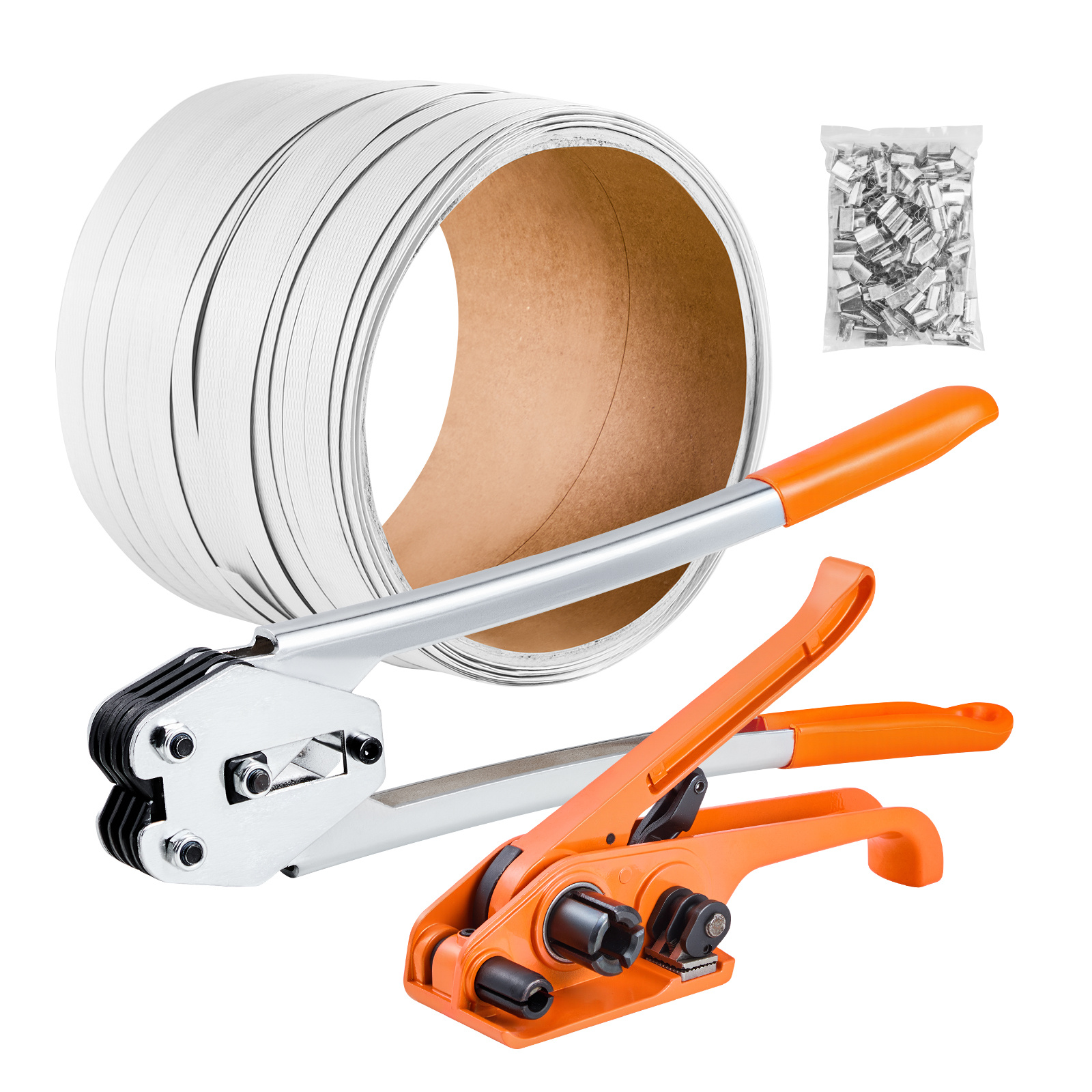 Image of Vevor Banding Strapping Kit, Heavy Duty Banding Sealer Tool With Length Pp Band, 100 Metal Seals, Plastic Manual Pallet Packaging Strapping Kit For Warehouse/shipping/moving/home, Orange