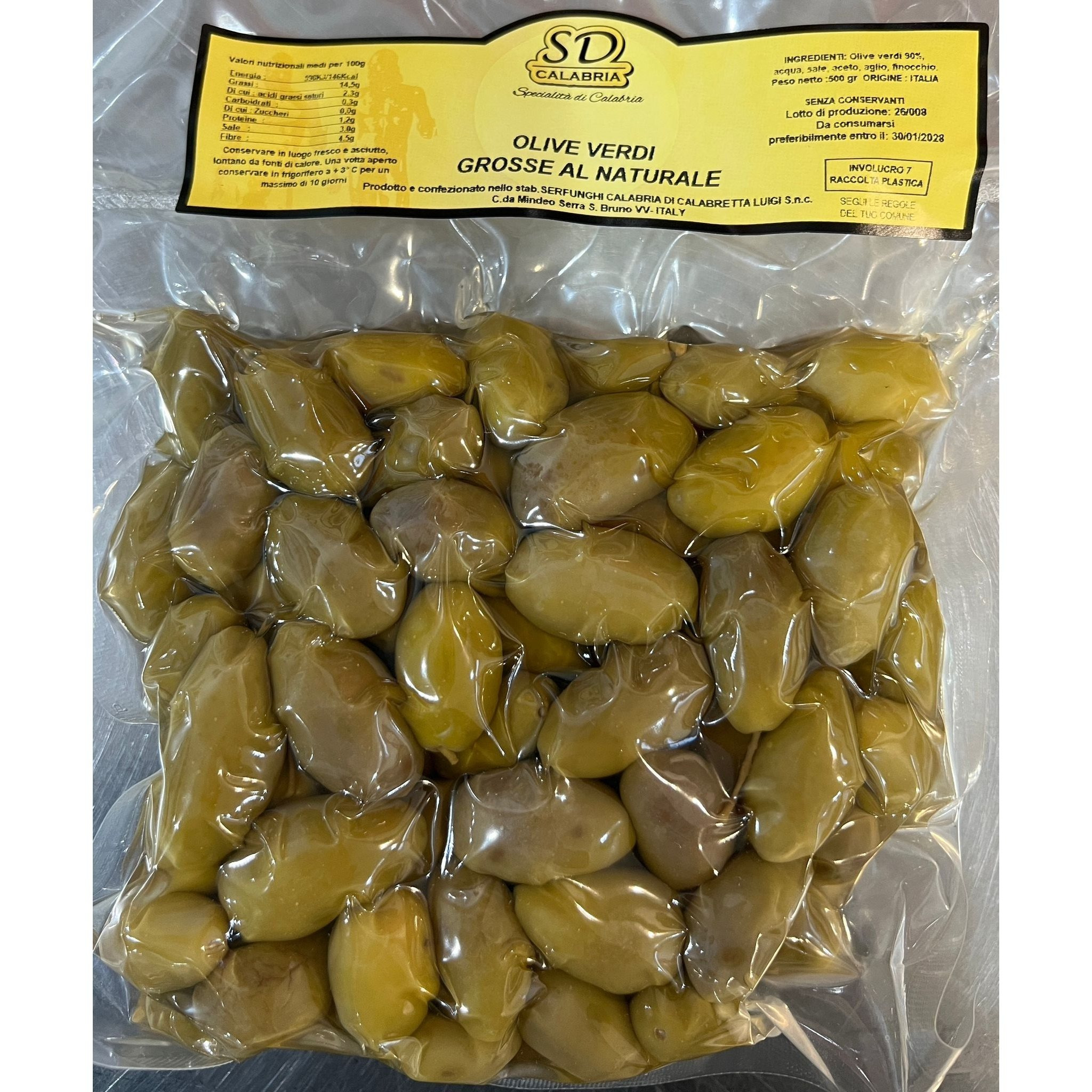 Image of Sdcalabria Artisanal Olive Set, 3 Bags Of 500g Large Green Natural Olives