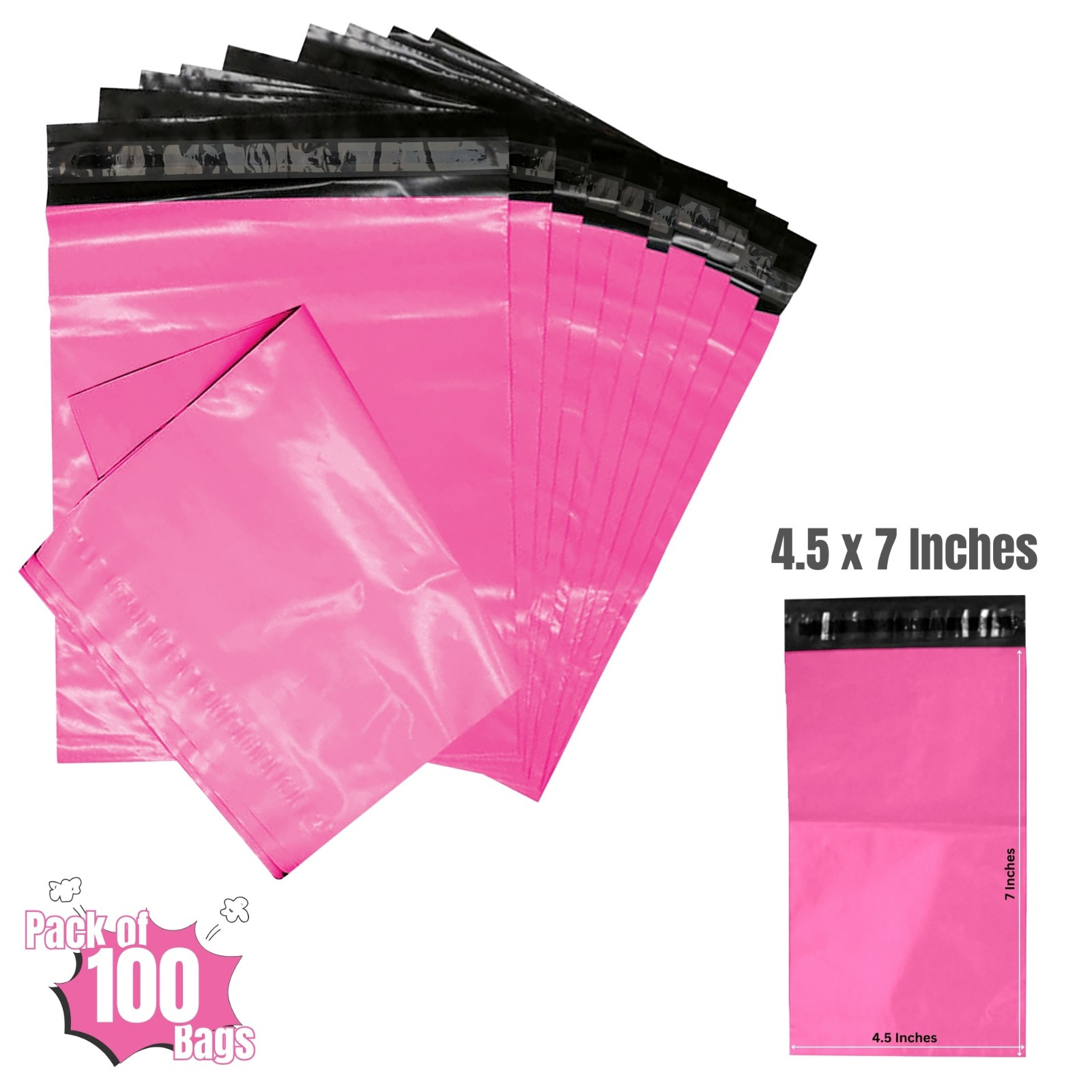 TEMU 100pcs Pink Mailing Bags 4.5" X 7" (114 X 117mm) Strong Self-adhesive Postage Mailing Bags | Waterproof And Tear-proof Parcel Bags | Ideal For
