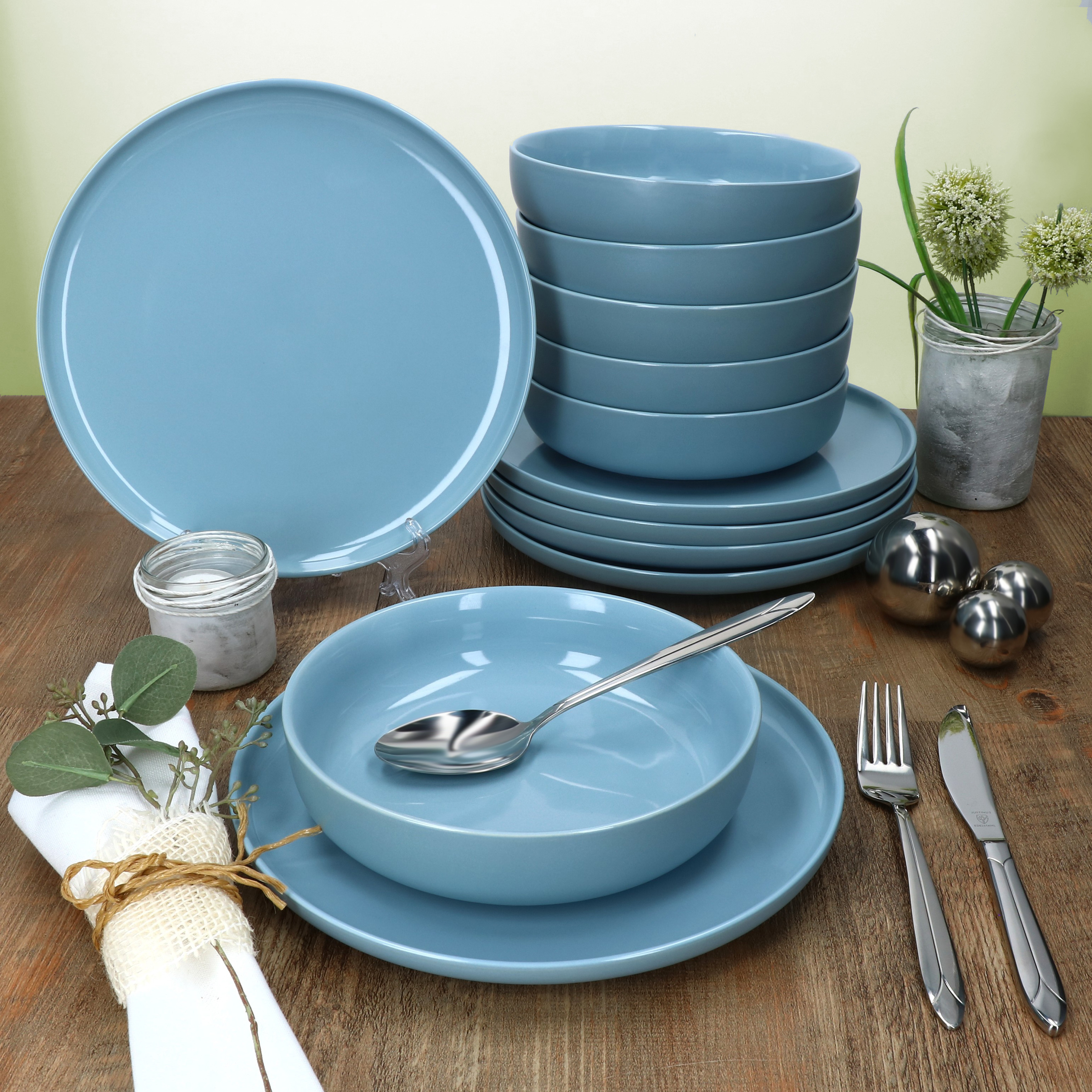 Ritzenhoff 12-piece Dinner Set Jasper Gray-blue Stoneware Dinner Plates Soup Plates