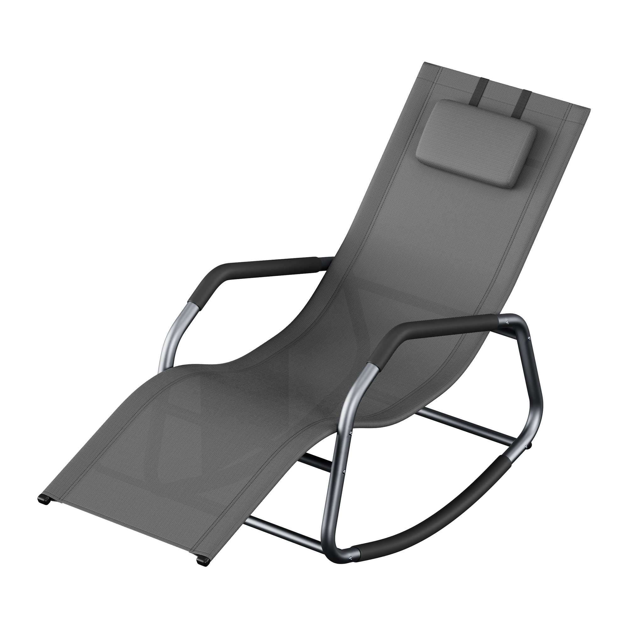 Rocking Chair, Lounge Chair, Rocking Chair, Stopper As Anti-tip Protection, Adjustable Headrest, Side Pocket, Gray, 151 X 56.2 X 97.3 Cm (w X D X H)