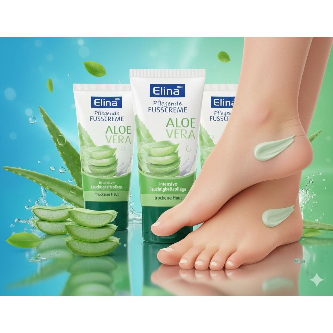 Image of Elina With Nourishing Aloe Vera Foot Cream 4x50ml Tube Moisturizing Care For Dry Skin On The Feet