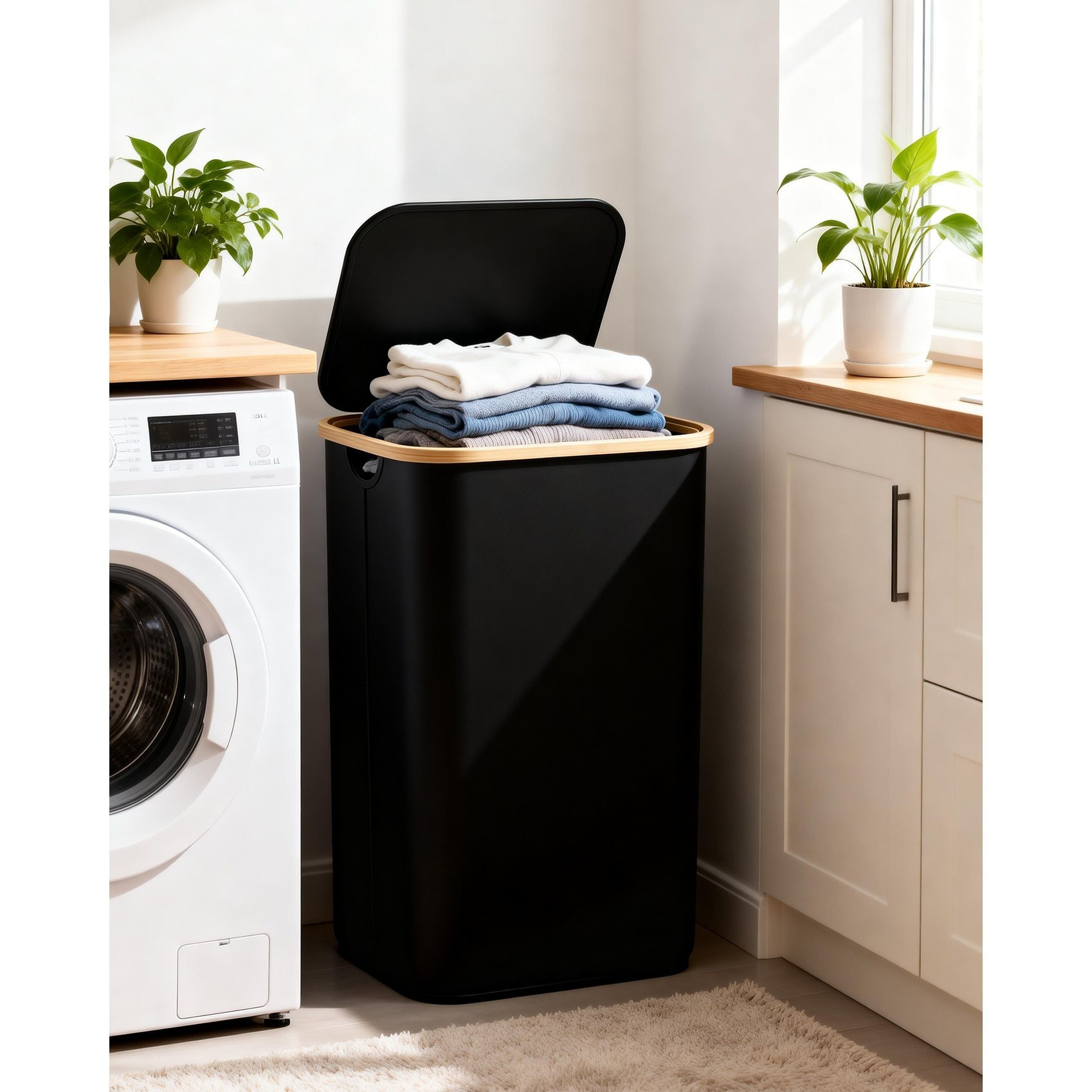 Image of Laundry Basket With Lid, Foldable Laundry Collector For Laundry Room, Bathroom, Bedroom