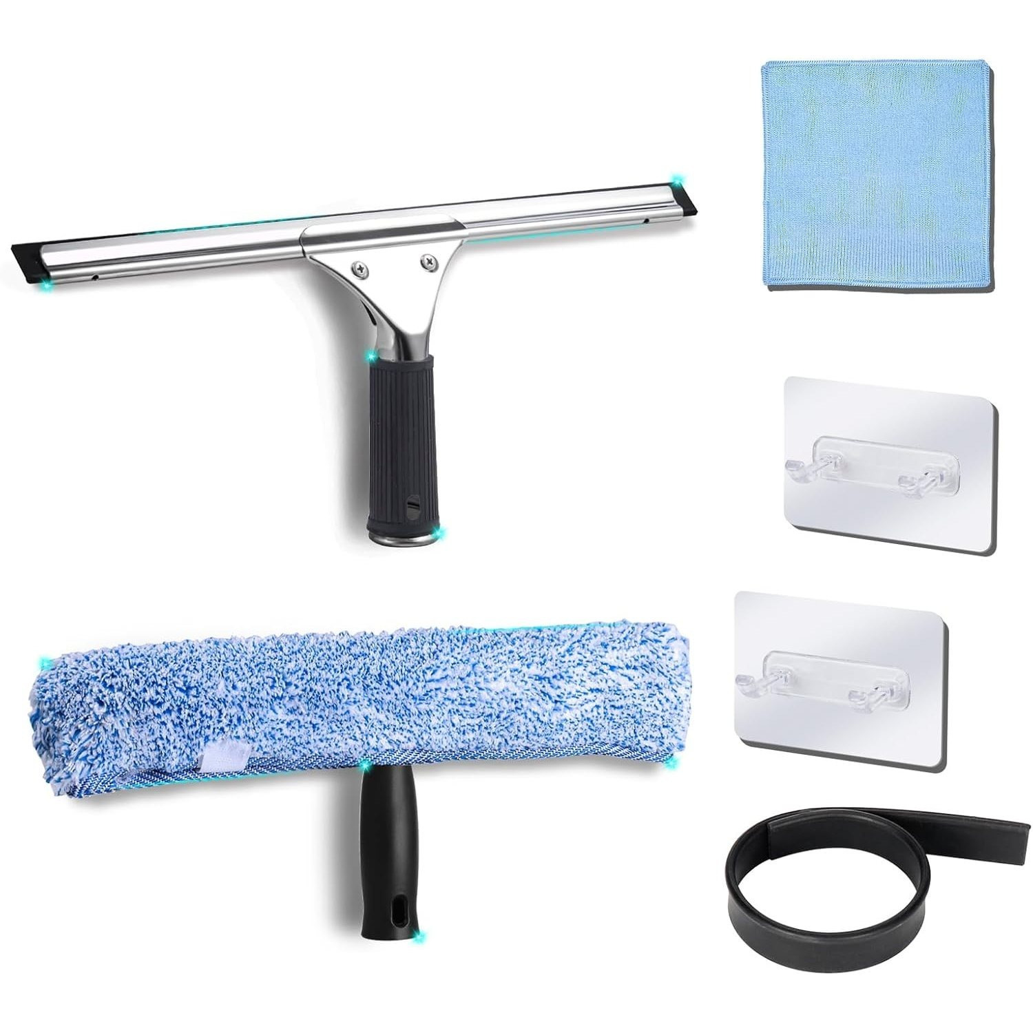 Image of 8pcs Window Cleaning Equipment, 14 Inch Silicone Squeegee And Microfiber Scrubber Window Cleaning Tools, Glass Cleaner Tool Kit For Bathroom Shower Mirror Door Car