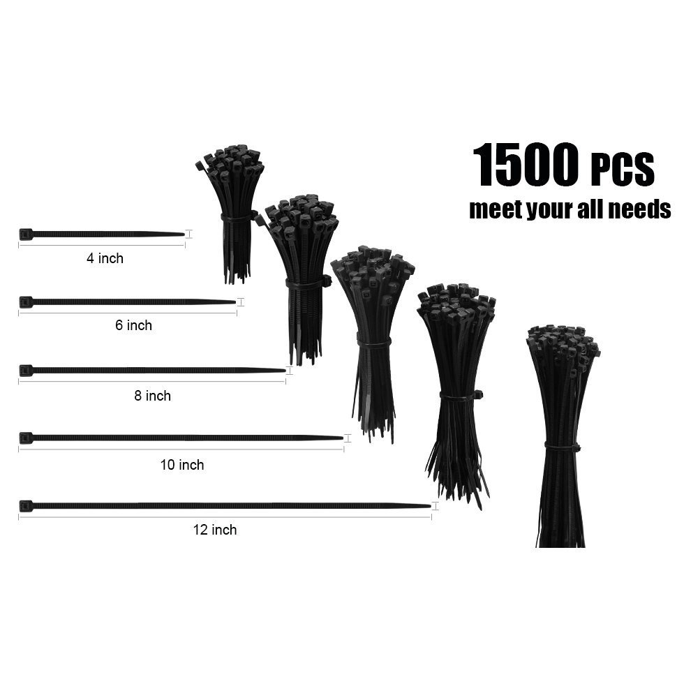 1500 High-Strength Nylon Cable Ties, Multiple Sizes