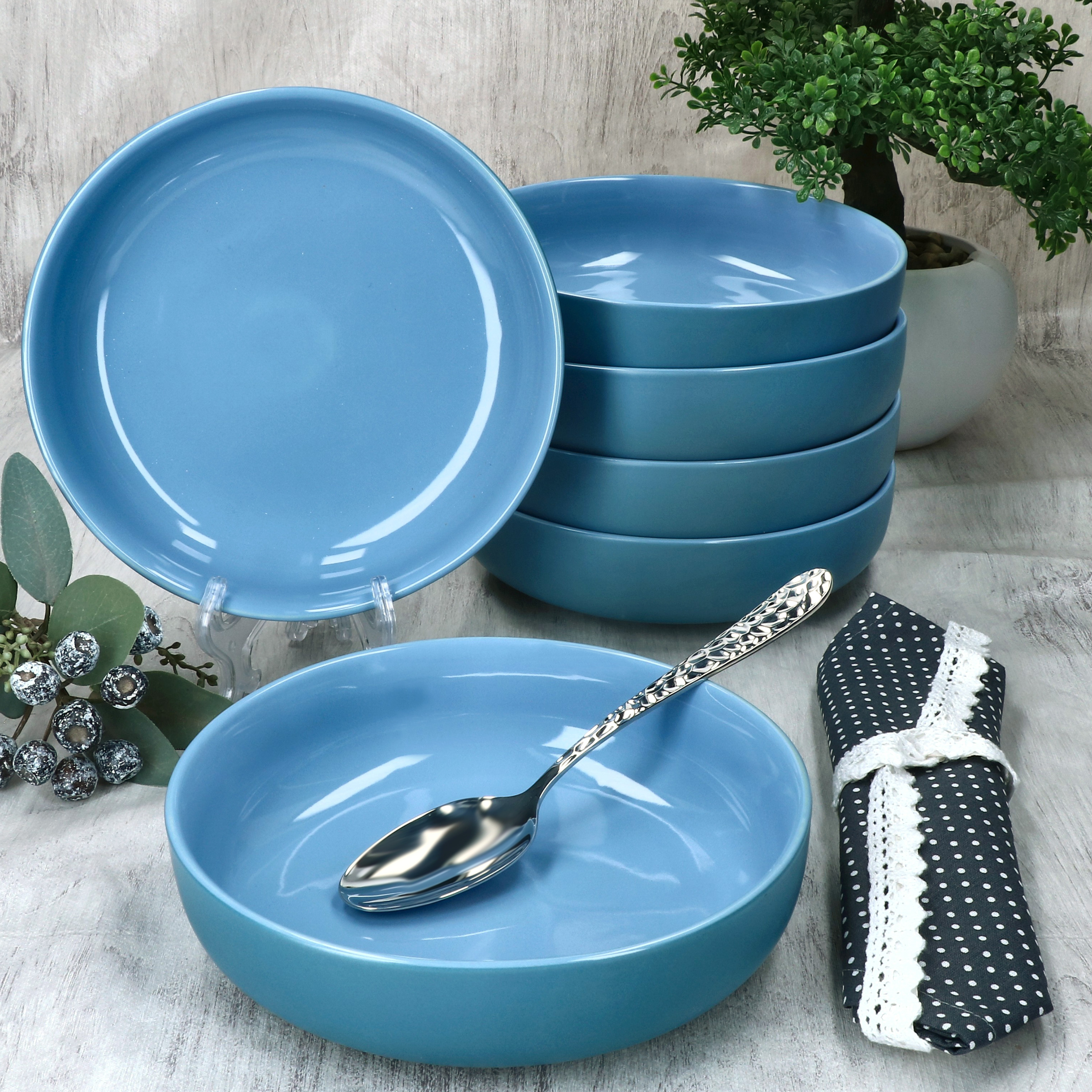 Ritzenhoff 6x Jasper Soup Plate 610ml Ocean Blue Stoneware 4 Deep Plates