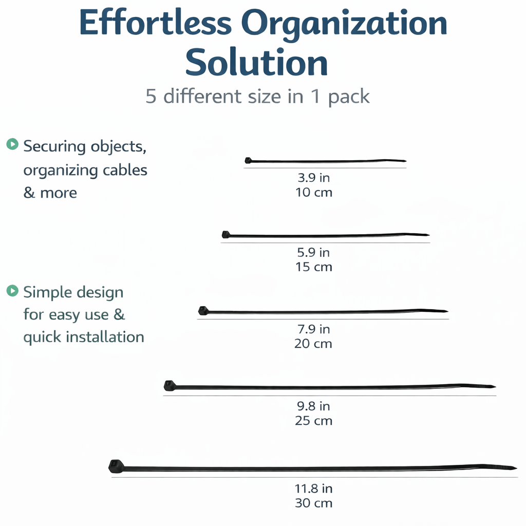 1500 High-Strength Nylon Cable Ties, Multiple Sizes