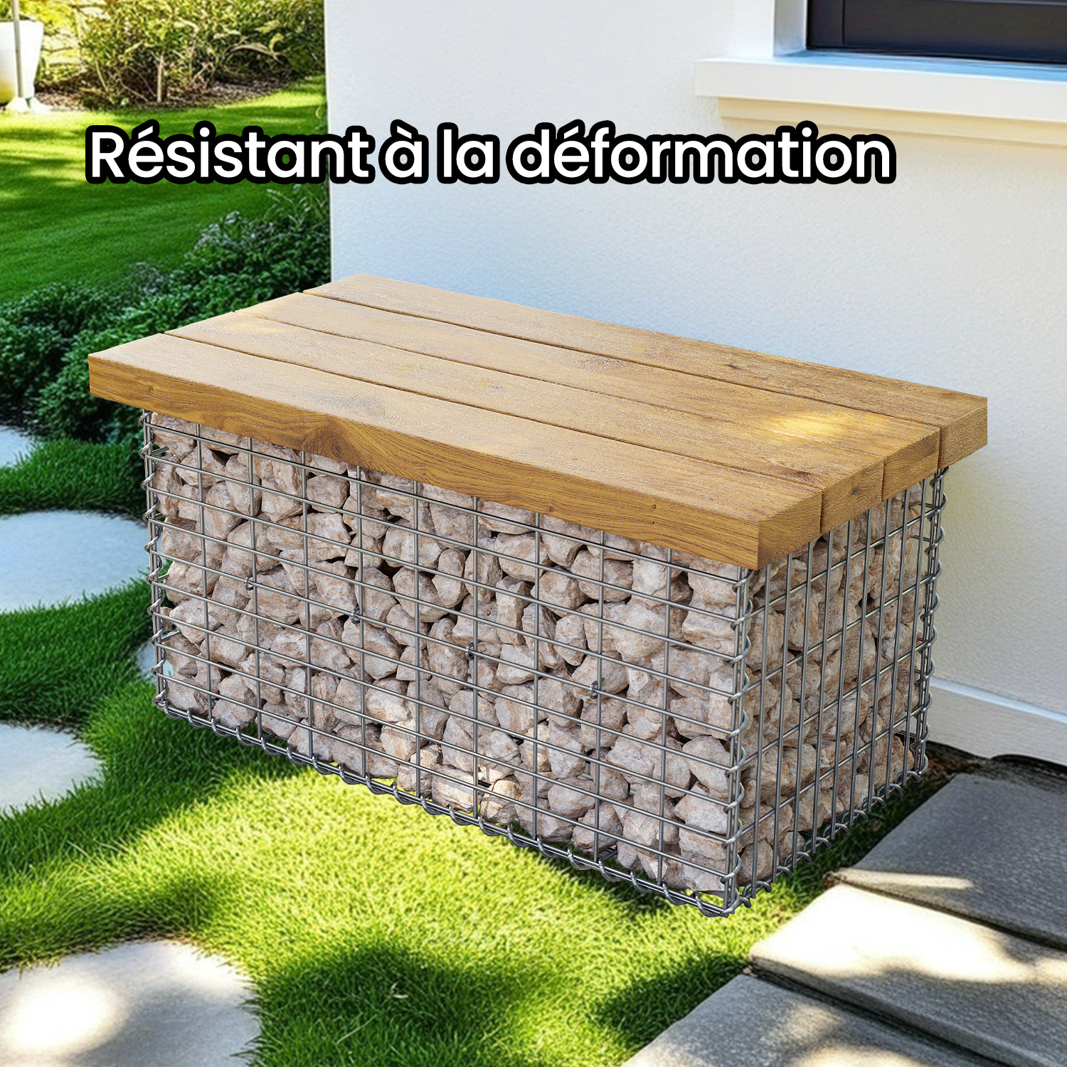TEMU Panier de gabion, panier de pierres en métal avec de 5 x 10 cm pour pierres de mur, galvanisé, gabion de pierres mur, 100 x 50 x 50 cm, argent