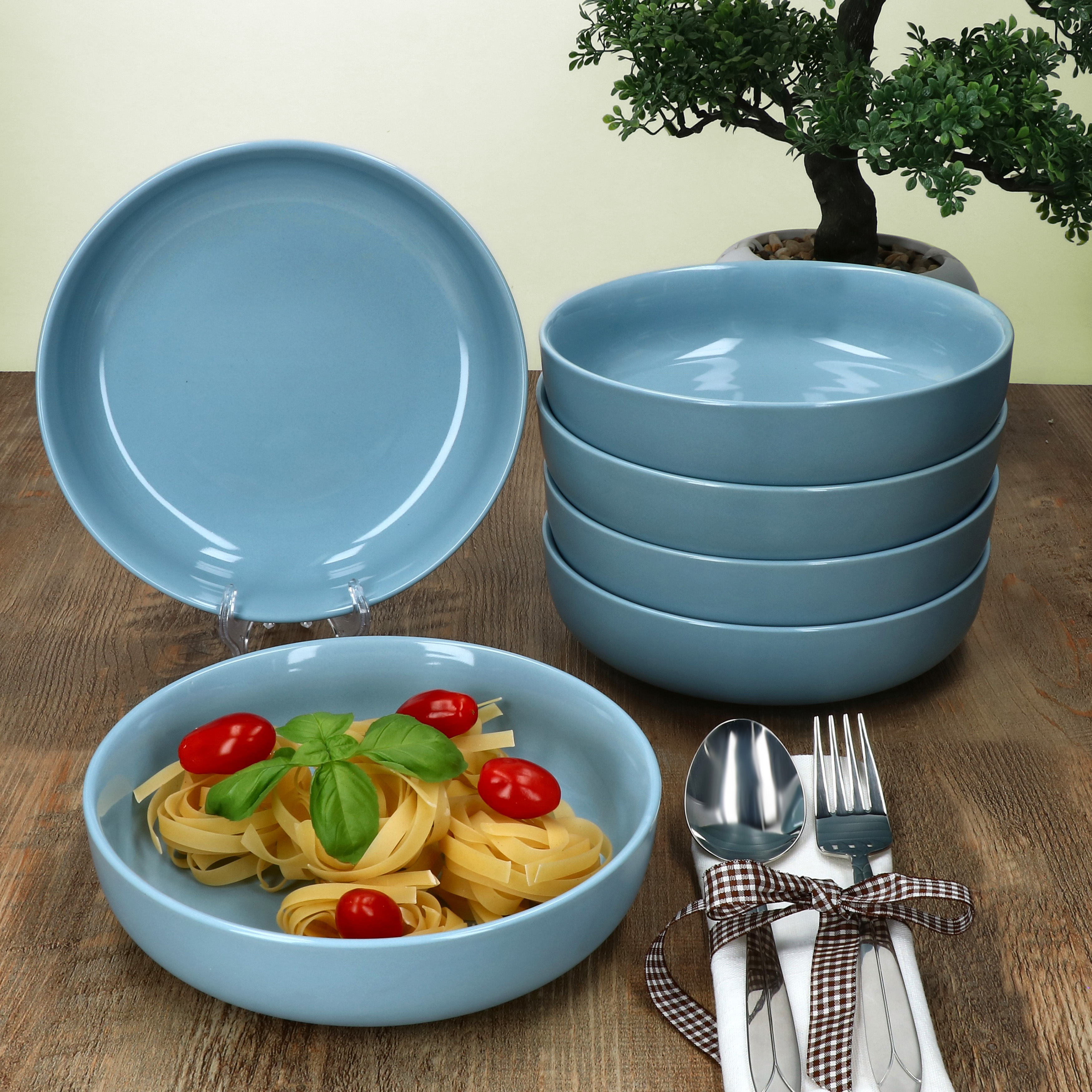 Image of Ritzenhoff 6x Jasper Soup Plates 610ml Gray-blue Stoneware, Set Of 6, Deep Plates