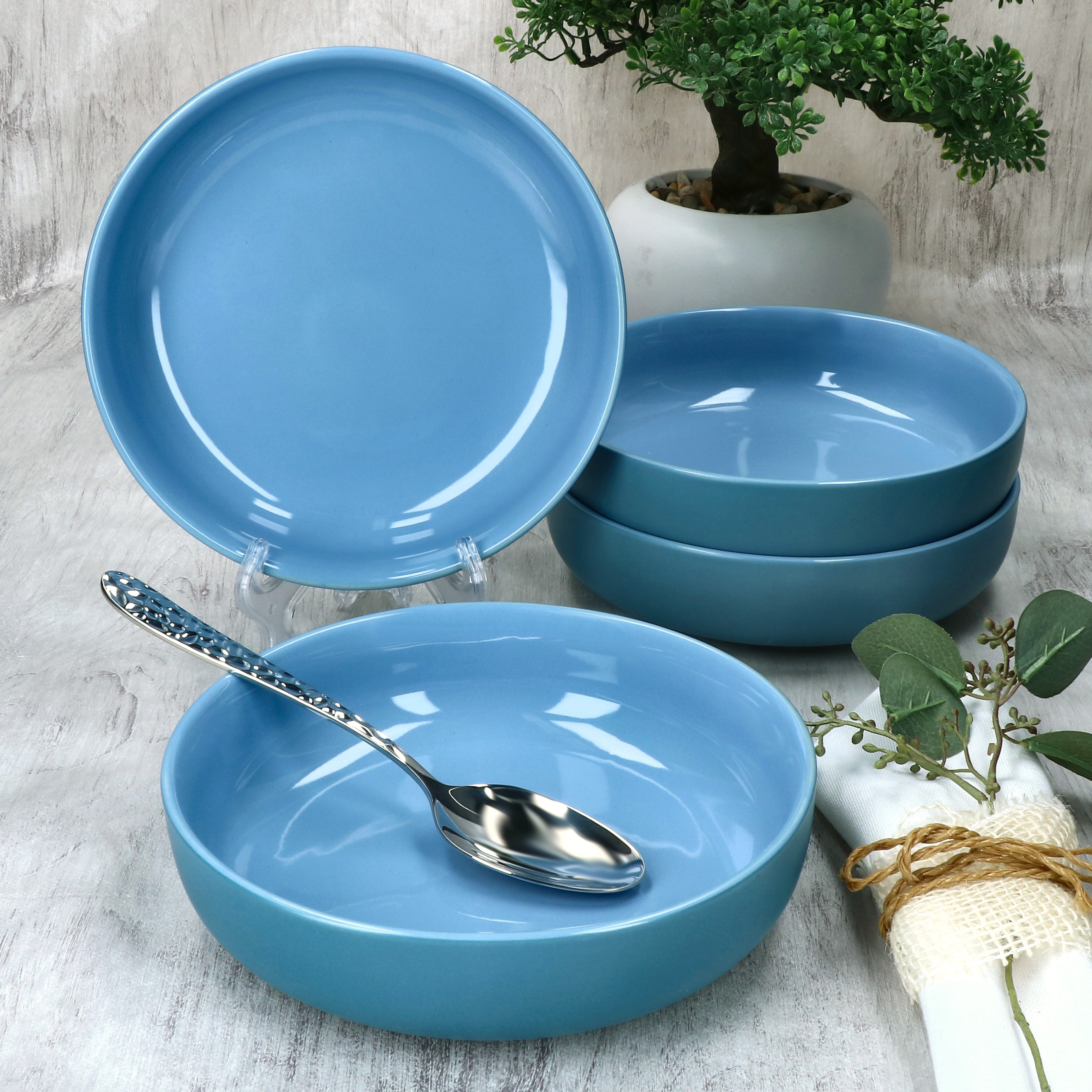 Ritzenhoff 4x Jasper Soup Plate 610ml Ocean Blue Stoneware Deep Plates