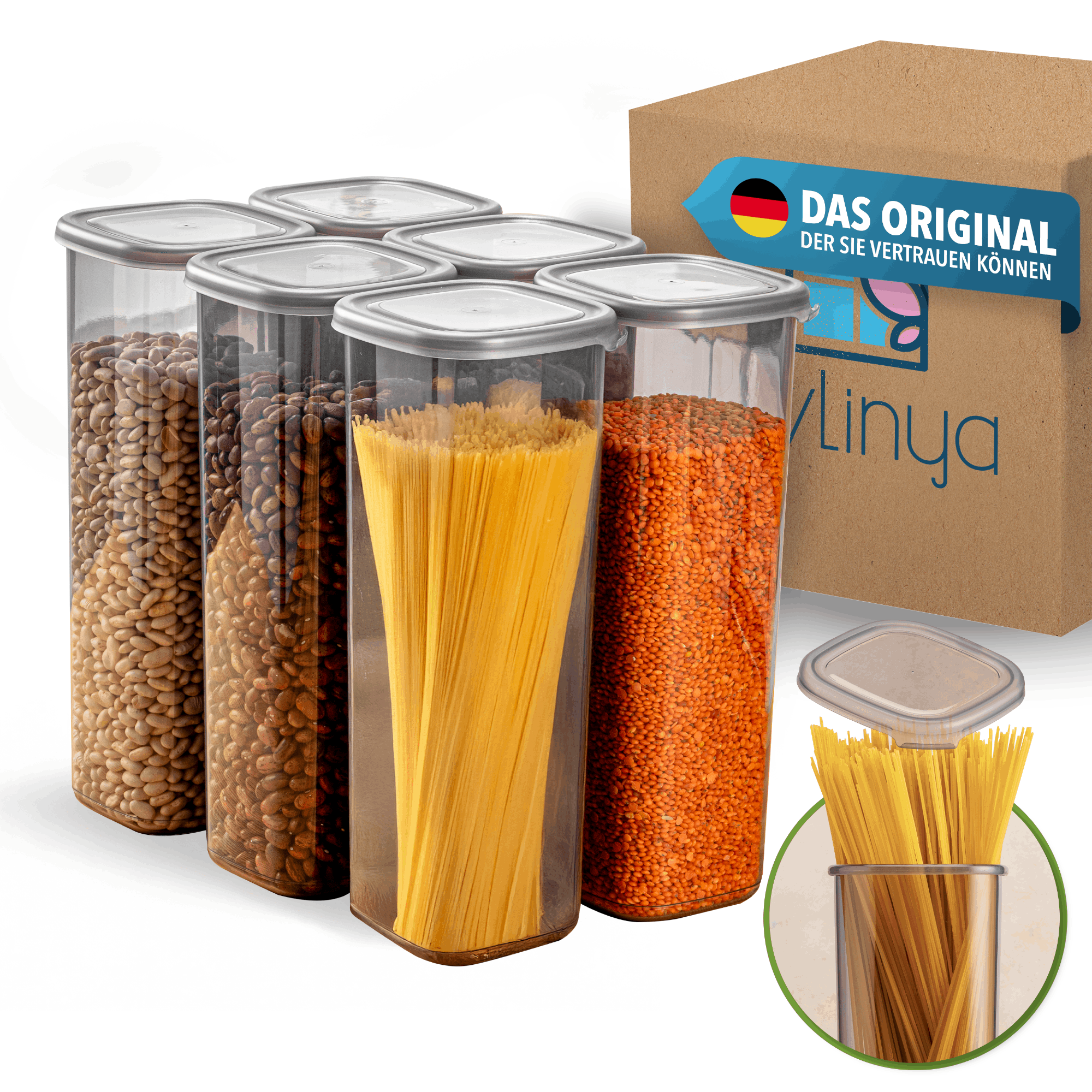E-shop EVLINYA Aufbewahrungsdosen Set 6-teilig – Mix aus 1 Größen (2000 ml) für Küche & Vorratskammer, stapelbare, transparente Vorratsbehälter mit