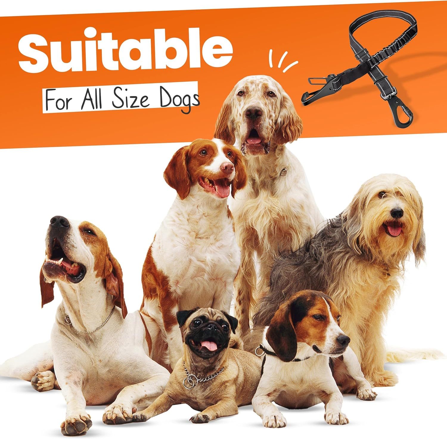 Dog Seatbelts for Cars, Adjustable with Anti Shock Bungee Buffer, and Solid Carabiner Clip, Best for Safety Belt Buckle ISOFIX and LATCH