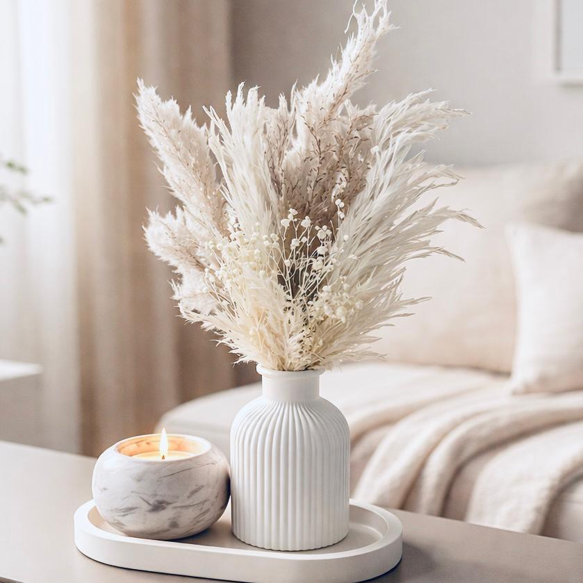 E-shop Deko-Tablett Set mit Vase, Pampasgras & Kerzenhalter in Marmor-Optik | handgefertigt, Pampasgras Vase, Marmor Kerzenhalter, Dekotablett Set,