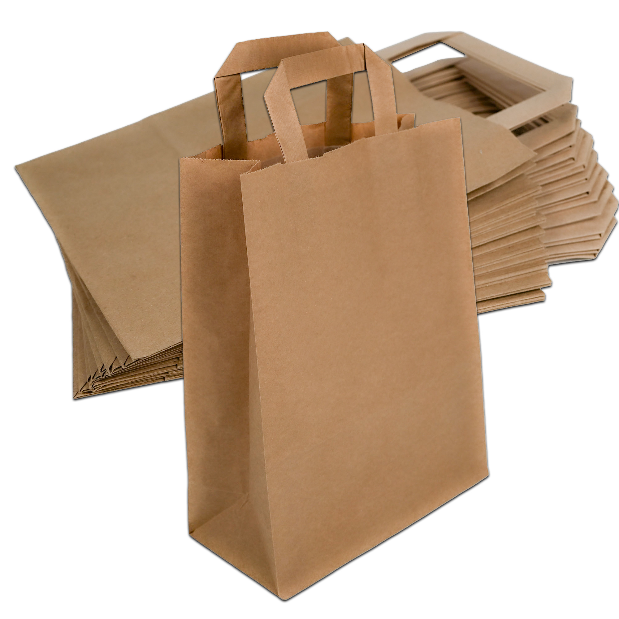 E-shop 60 Papiertragetaschen 22 + 11 x 28 cm mit Flachhenkel Tragegriff Braun | Papiertaschen | Tüten | Papiertüten | Bio Mülltüte | Bio Müllbeutel |