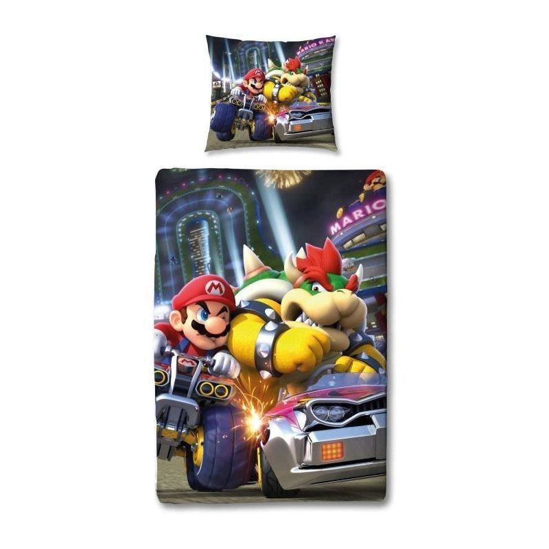 Image of Kart, Kids' Gaming Bed Set, 1-seater Bed, Reversible Duvet Cover 140x200 Cm With Pillowcase 63x63 Cm, Gamer Theme