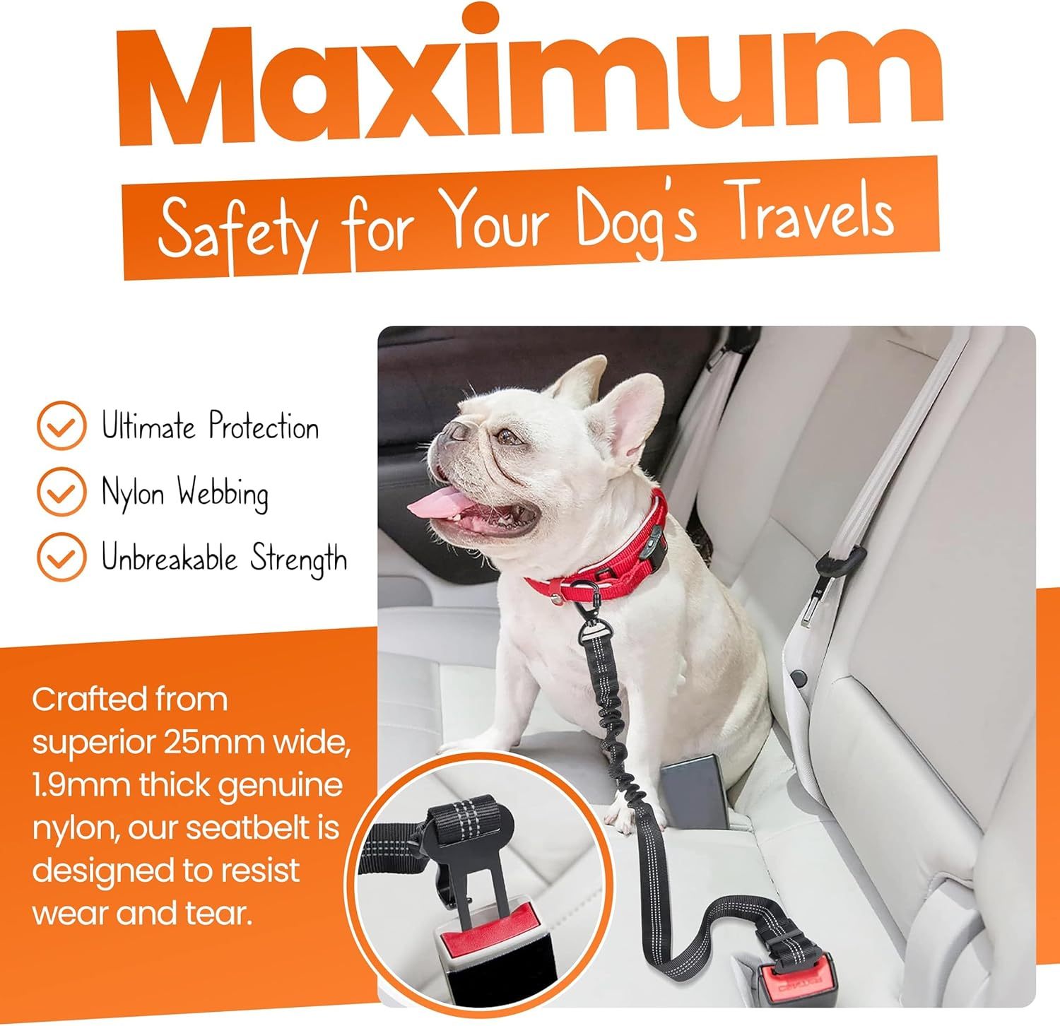 Dog Seatbelts for Cars, Adjustable with Anti Shock Bungee Buffer, and Solid Carabiner Clip, Best for Safety Belt Buckle ISOFIX and LATCH