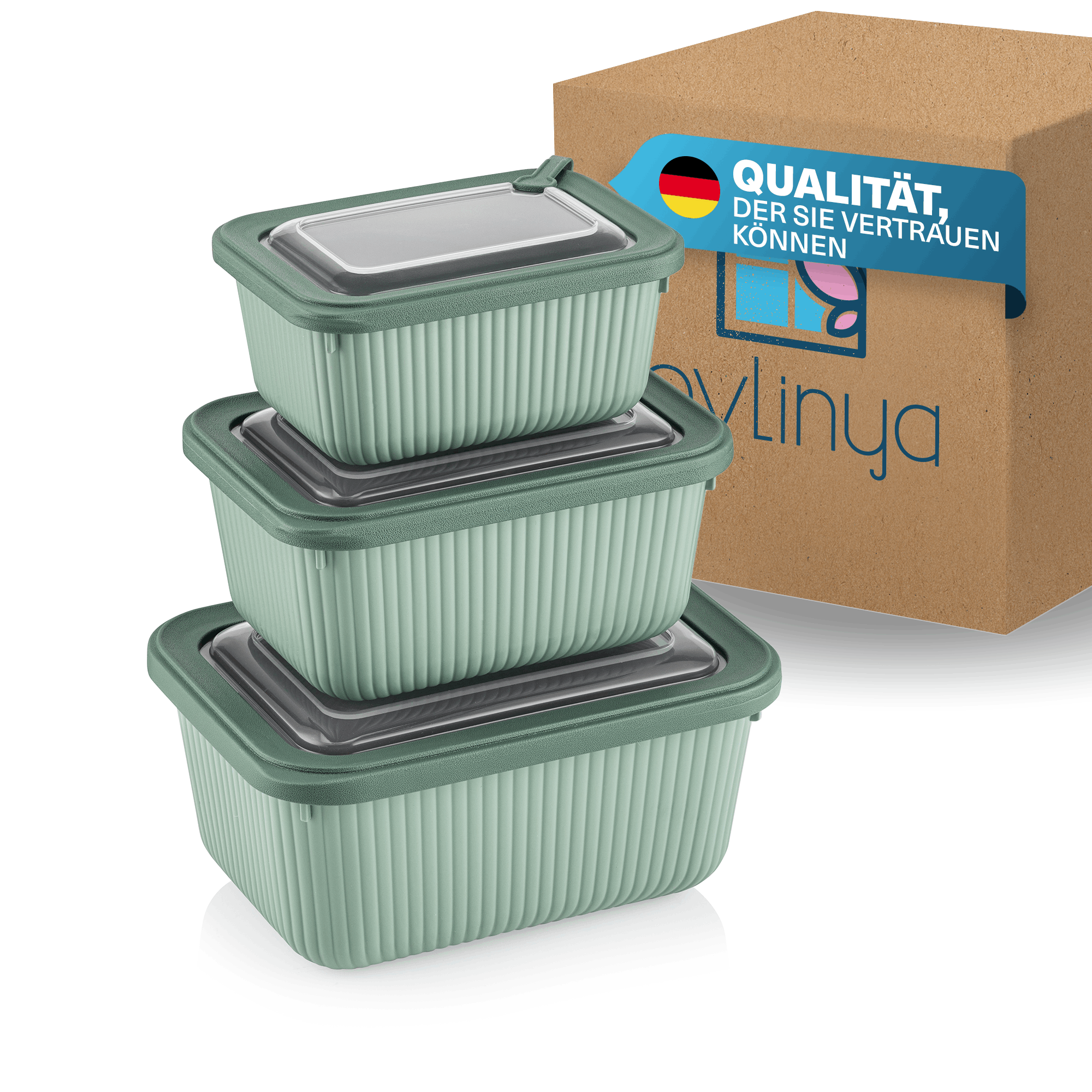 TEMU Evlinya Line Fresh-keeping Container Set, 3-piece Green – Rectangular Storage Boxes With Lids In 3 Sizes (600ml/1100ml/1800ml), Stackable &