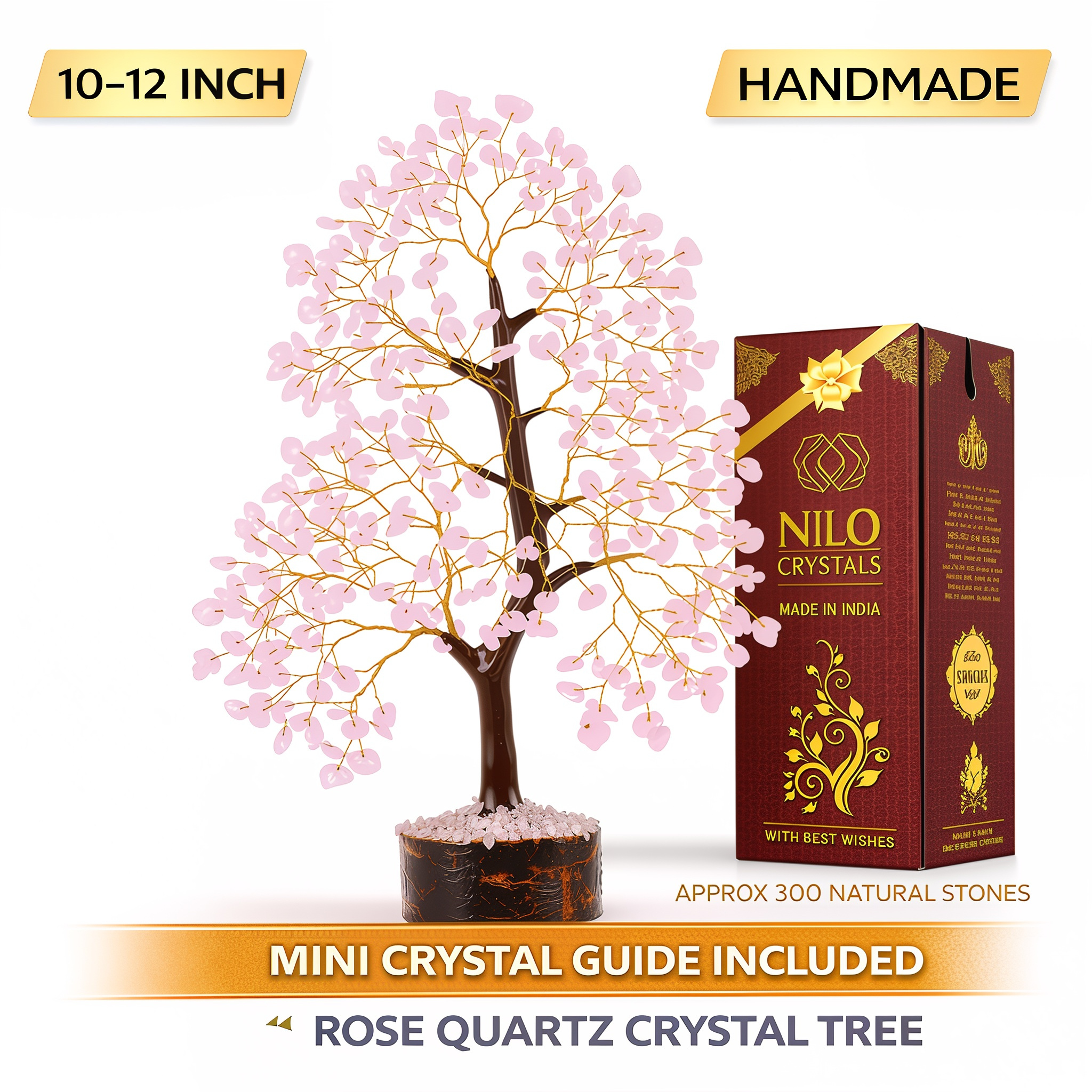 TEMU Rose Quartz Crystal Tree | Decor | Living Room Ornament | Gift For Women & Mum | Valentine & Mother's Day Present | 300 Natural Gemstones |