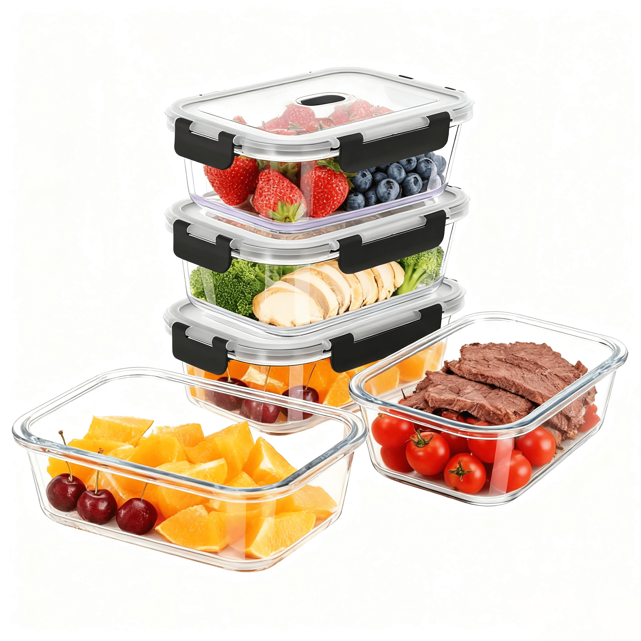4x 1040ml Glass Food Storage Containers Set, 8-piece (4 Containers + 4 Lids), Microwave, Dishwasher & Freezer-safe Glass Containers With Lids - Meal Prep Boxes, Glass Christmas Gifts