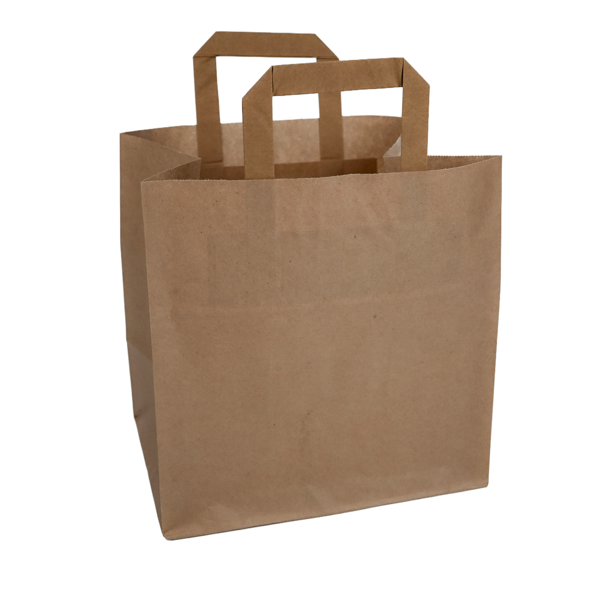 Image of 100 Paper Carry Bags 26 + 17 X 25 Cm With Flat Handle, Brown | Paper Bags | Bags | Paper Bags | Tote Bags | Bags With Handles | Gift Bags | Paper Bag |