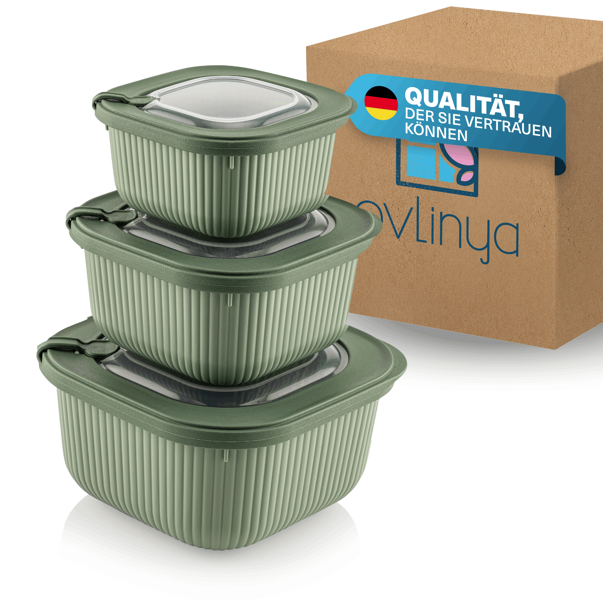 TEMU Evlinya Freshness Can Set 3pcs Green - Square Storage Boxes With Lids In 3 Sizes (600ml/1100ml/1800ml), Stackable & Space-saving For Kitchen,