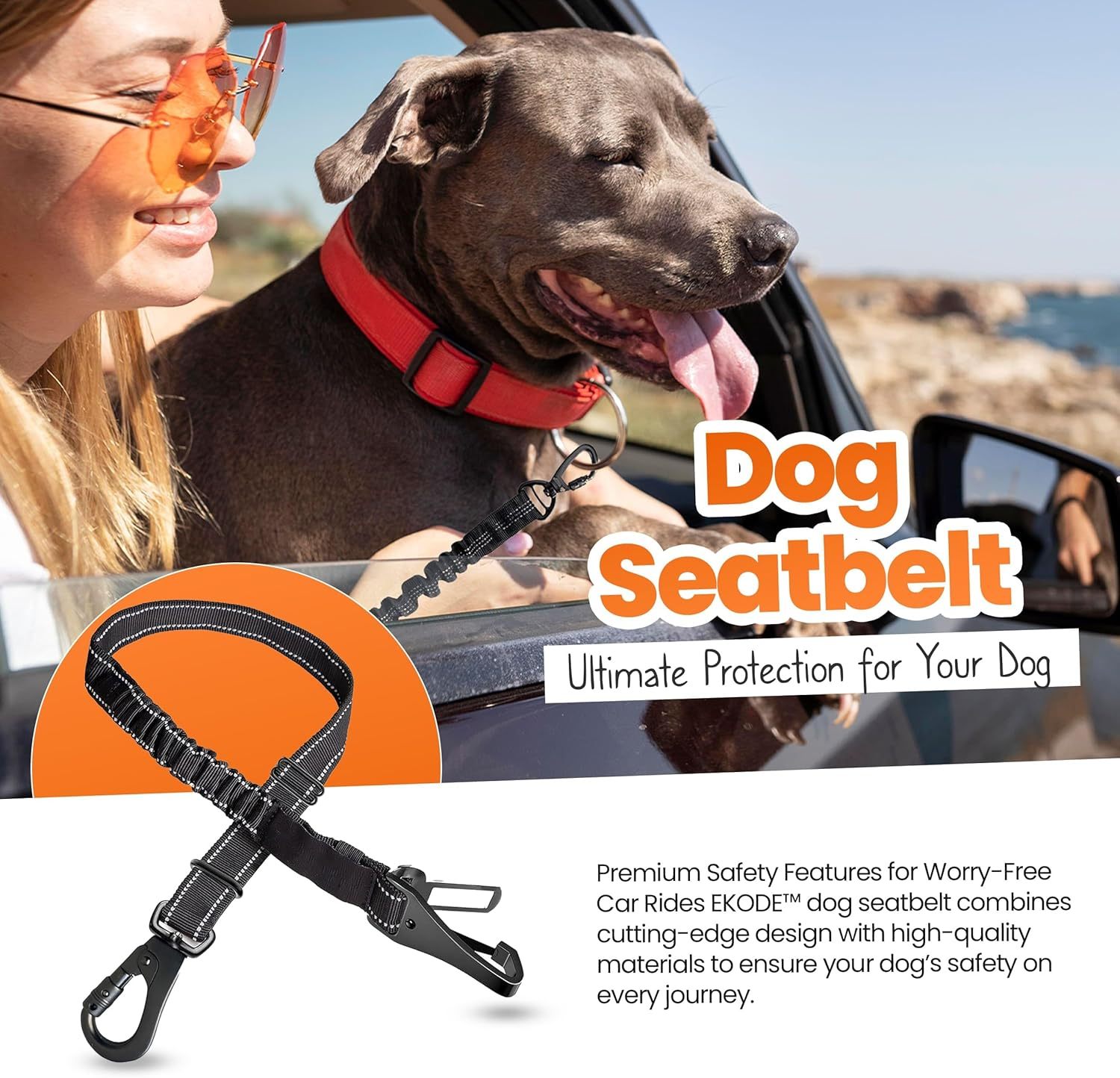 Dog Seatbelts for Cars, Adjustable with Anti Shock Bungee Buffer, and Solid Carabiner Clip, Best for Safety Belt Buckle ISOFIX and LATCH