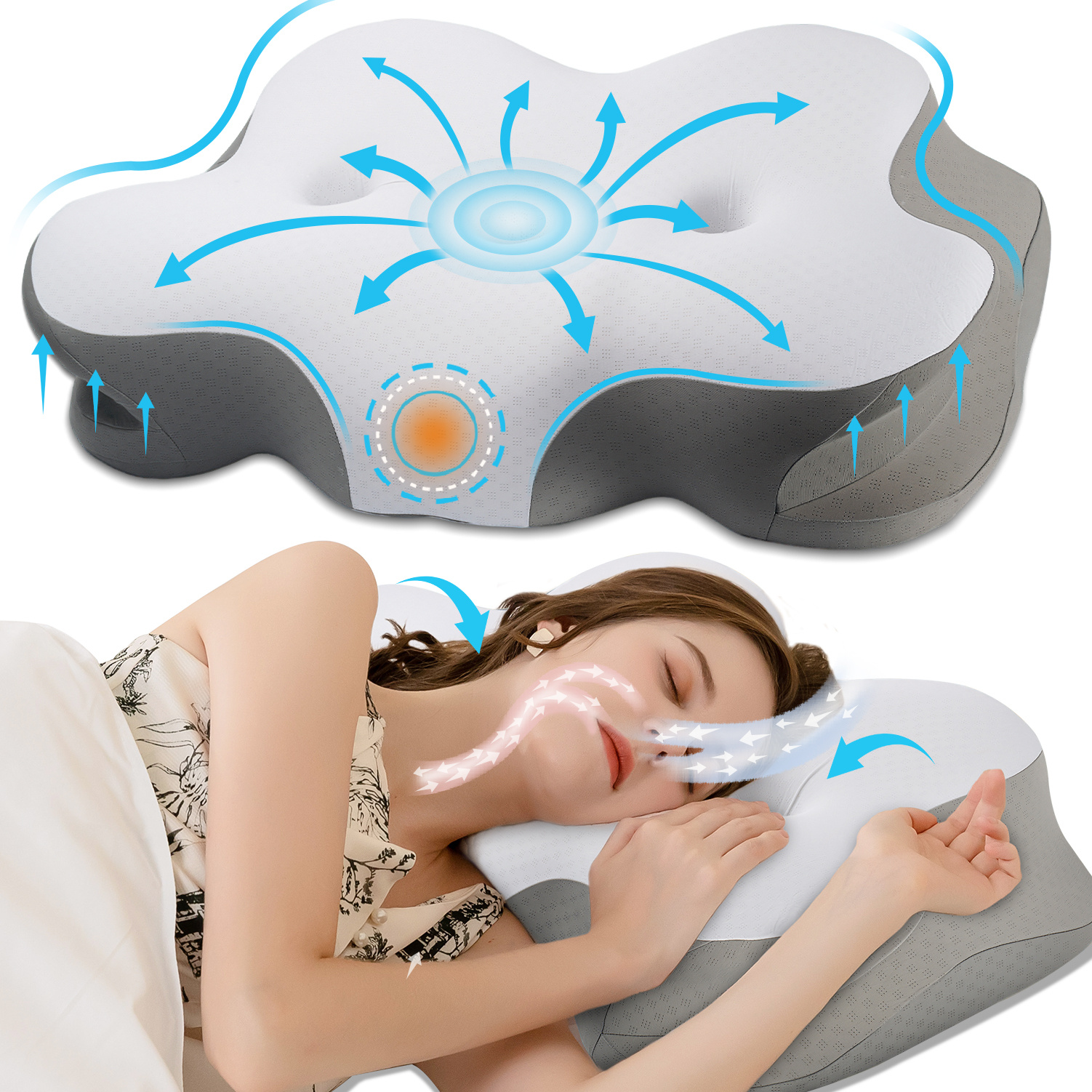 Image of Memory Foam Pillow – Ergonomic Shape With Side Cutout, Breathable Cover, Washable, Suitable For Sleeping (1 Piece)