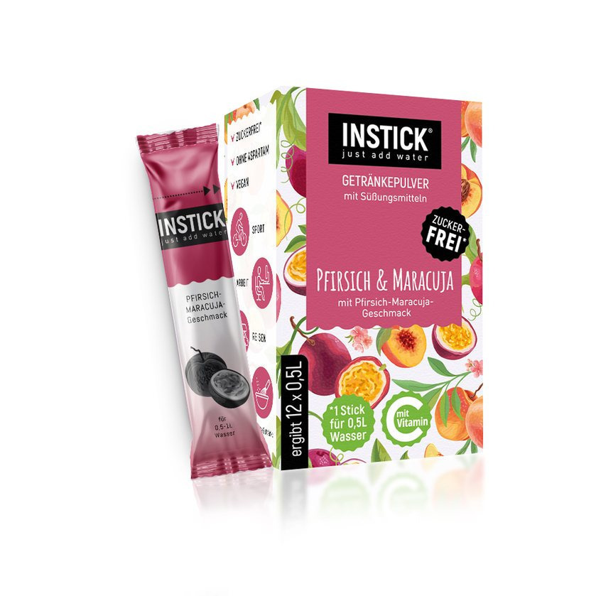 Instick Peach-passion Fruit - Low-calorie Drink Powder - Instant Powder - Sugar-free - For 12 X 0.5 L