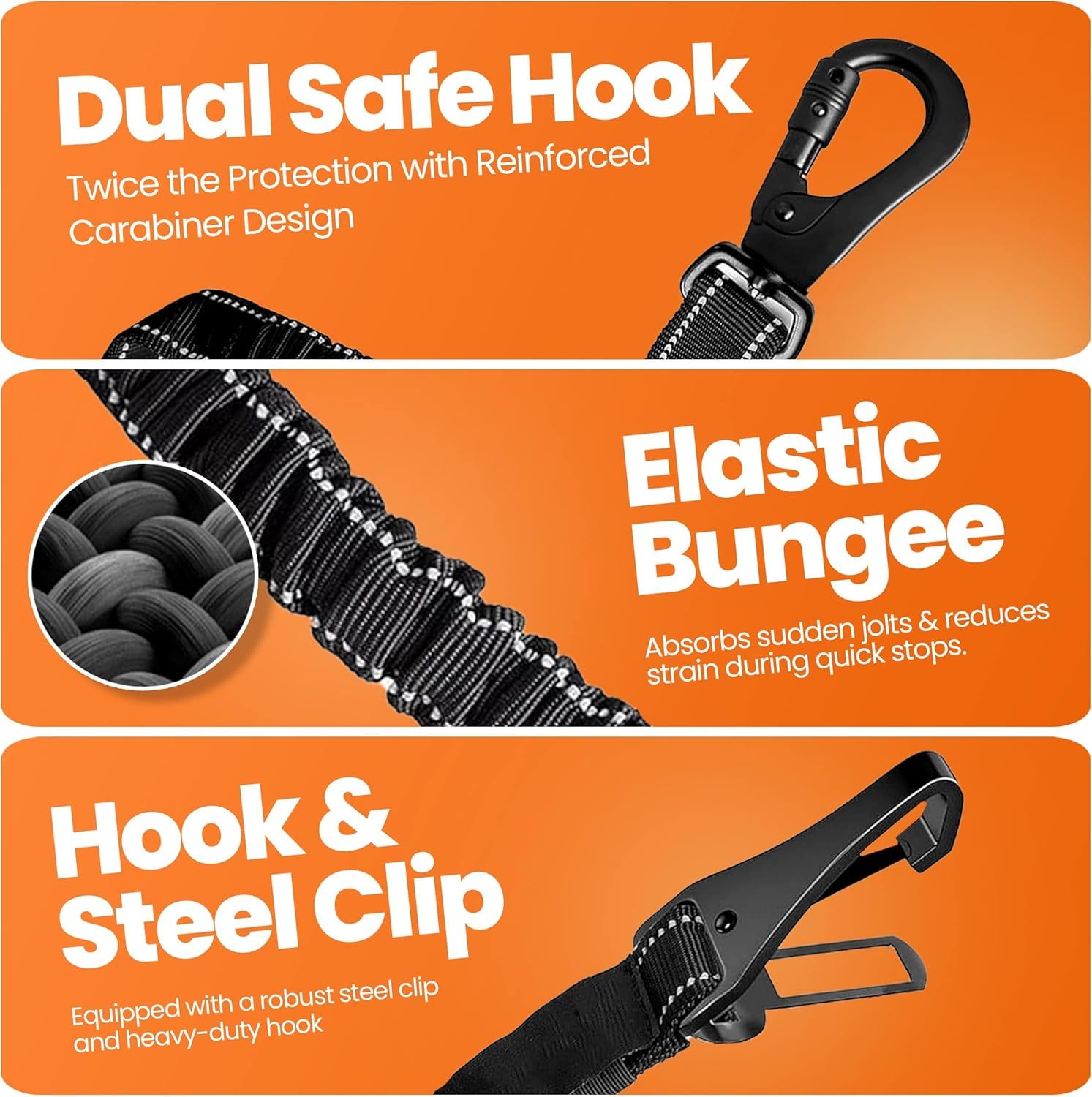 Dog Seatbelts for Cars, Adjustable with Anti Shock Bungee Buffer, and Solid Carabiner Clip, Best for Safety Belt Buckle ISOFIX and LATCH