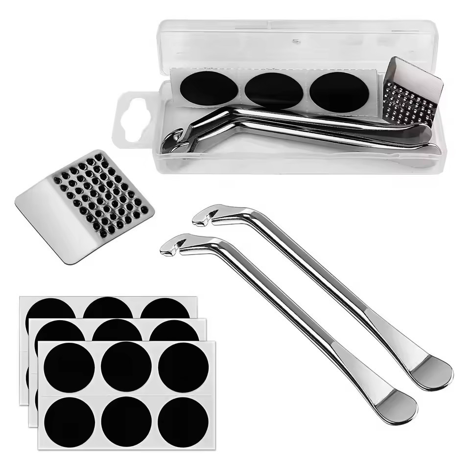 TEMU Kits de reparación de camisas de bicicleta ( para neumáticos de bicicleta, parches para neumáticos, cuchara de metal) Herramientas de reparación