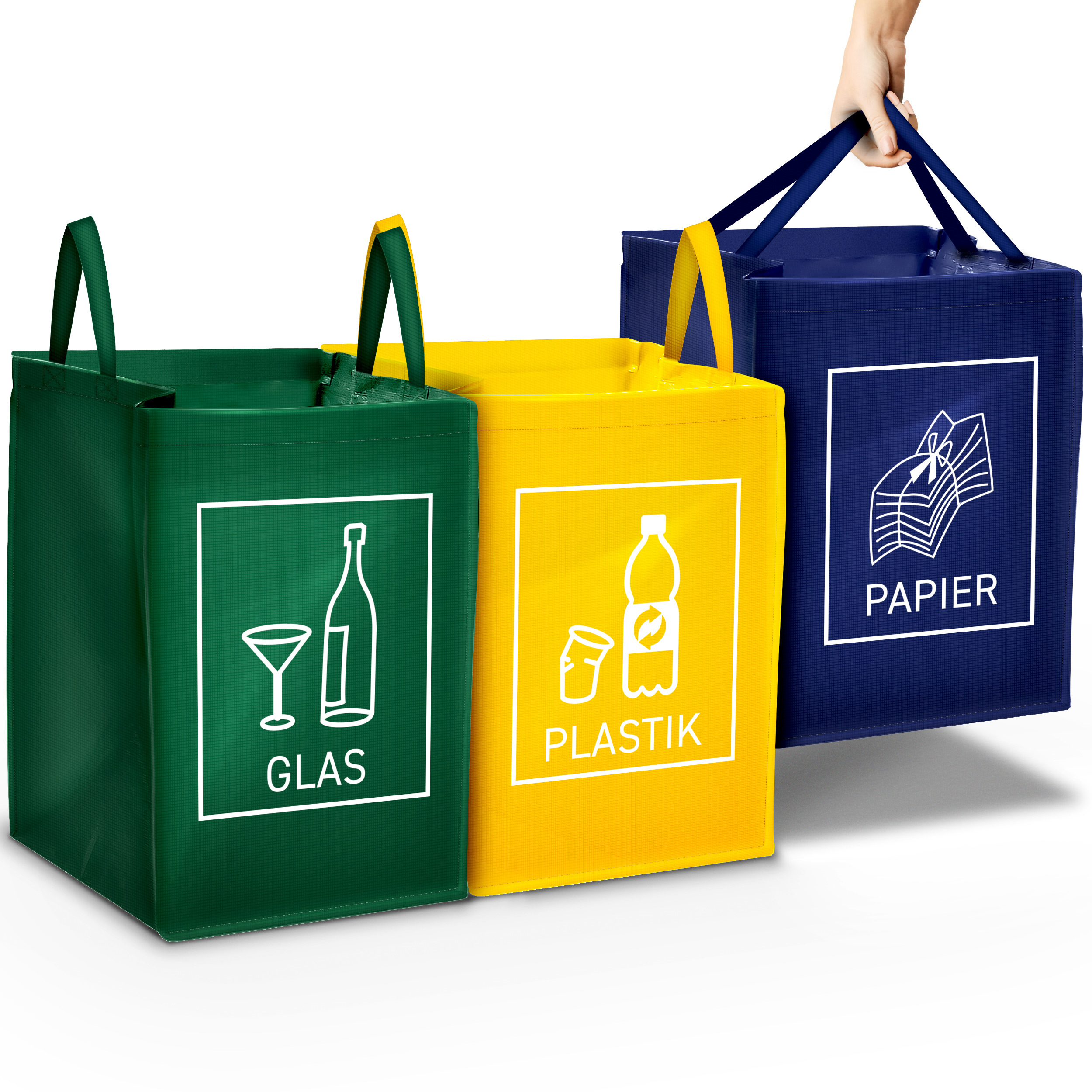 Tresko® 3-compartment Recycling Waste Sorting Bags 3-compartment Set Trash Can Waste Separator Large Kitchen System Xxl Waste System Portable Carry Bag Waste System Waste For Recycling Containers
