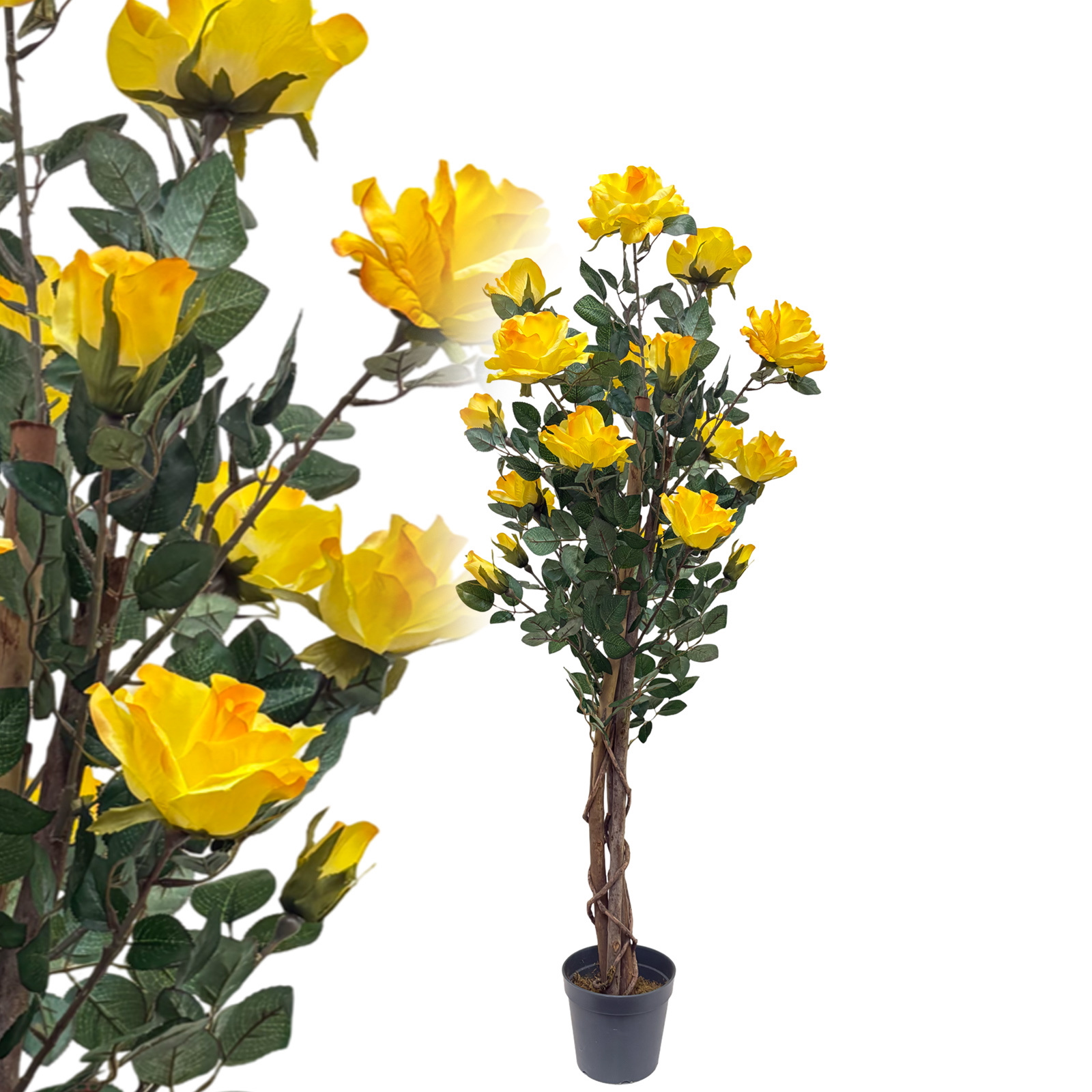 120 Cm Yellow Lifelike Artificial Rose Tree Decorative Faux Flower