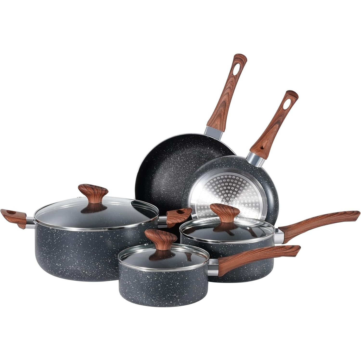 TEMU Marble Grey 8pcs Non Stick Cookware Set Cooking Pot Frying Pan Saucepan With Lids