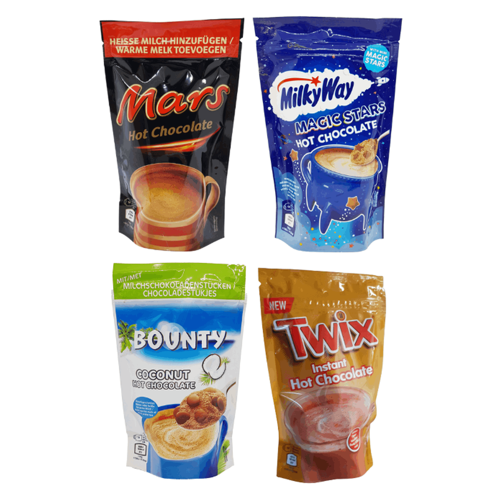 Image of Hot Chocolate Drink Powder Set - Mars, Milky Way, Twix & Bounty - 4x140 G - Creamy Drinking Chocolate With Chocolate Chunks - Cocoa Drink Powder Trial Pack