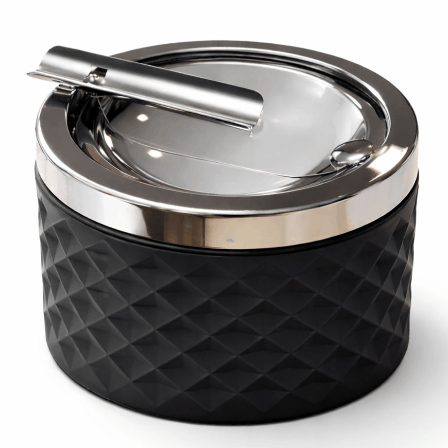 Image of Ashtrays Made Of Glass And Metal, Black, Chrome, Ashtrays For , Hotels, Bars Outdoor Smoking Area