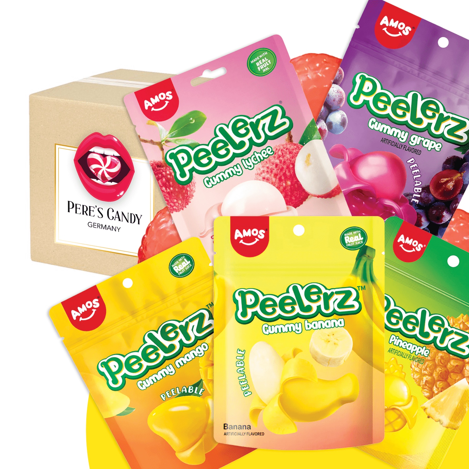 Amos Peelerz Exotic Mega 5er Pack - 1x Grape 1x Pineapple 1x Mango 1x Banana 1x Lychee