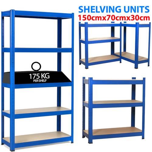item picture 5 tier boltless shelving unit heavy duty garage shelving units 150cmx70cmx30xm garages and sheds racking storage shelves strong metal shelving 5 tier boltless garage shelving storage unit adjustable shelf total capacity 175kg per shelf garage shed storage shelving units
