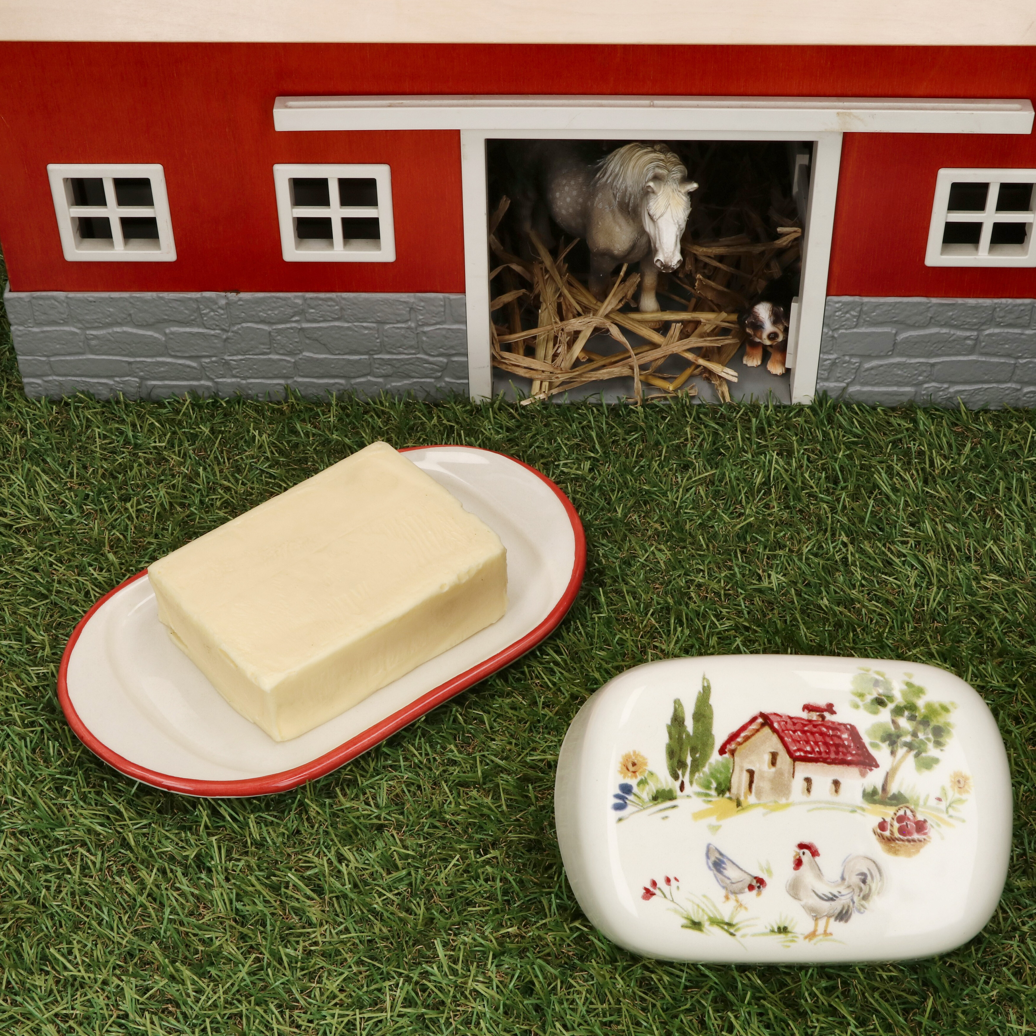 Mambocat Fattoria Butter Dish With Lid, Ceramic With Farmhouse Decor