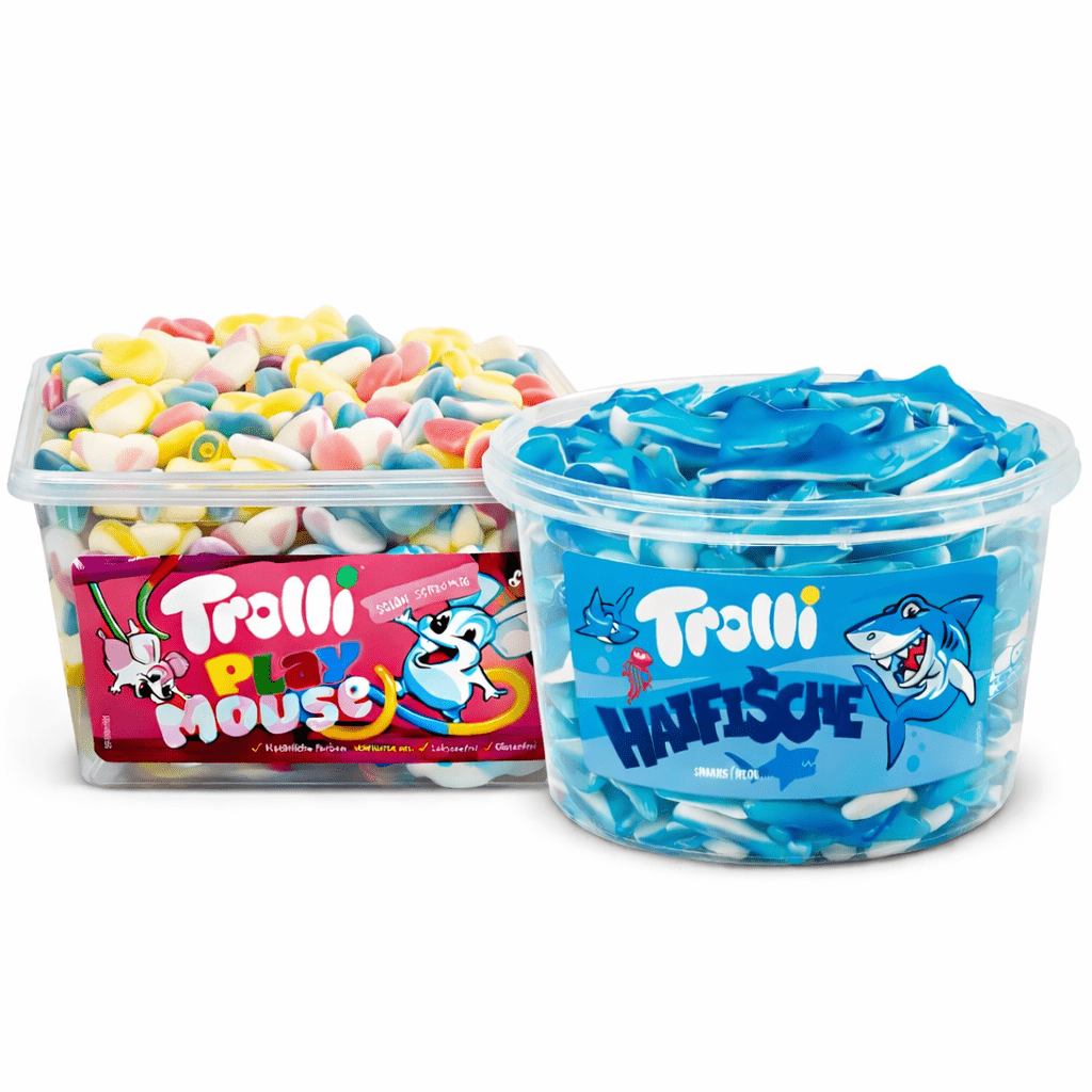 E-shop Trolli Fruchtgummi Doppelset – Haifisch & Mäusespass – Bunter Mix aus Fruchtig und Cremig (2 × 1200 g)