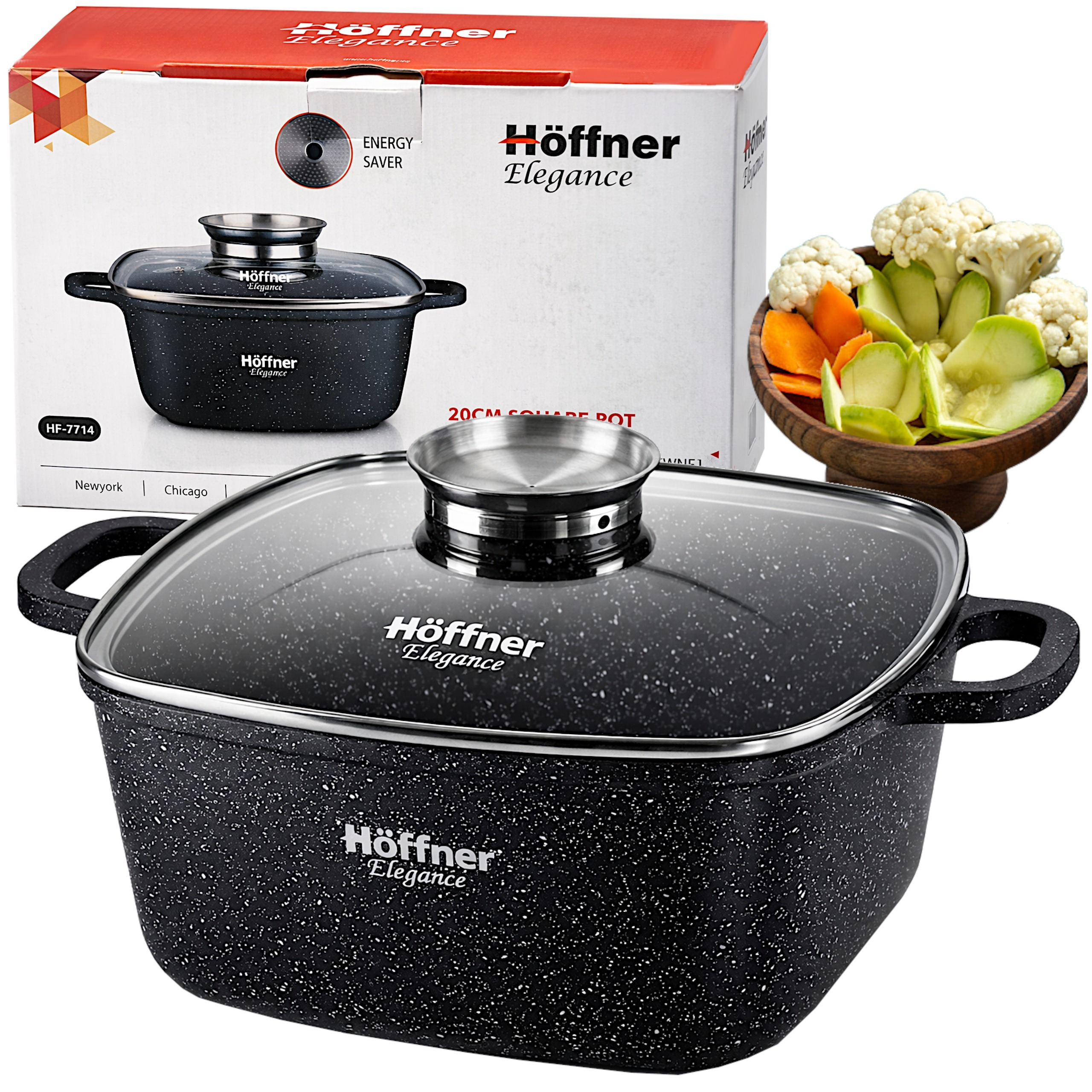 TEMU Pot / Marble Coating / Glass Lid / Induction Compatible / Gas 2.8 L 20cm