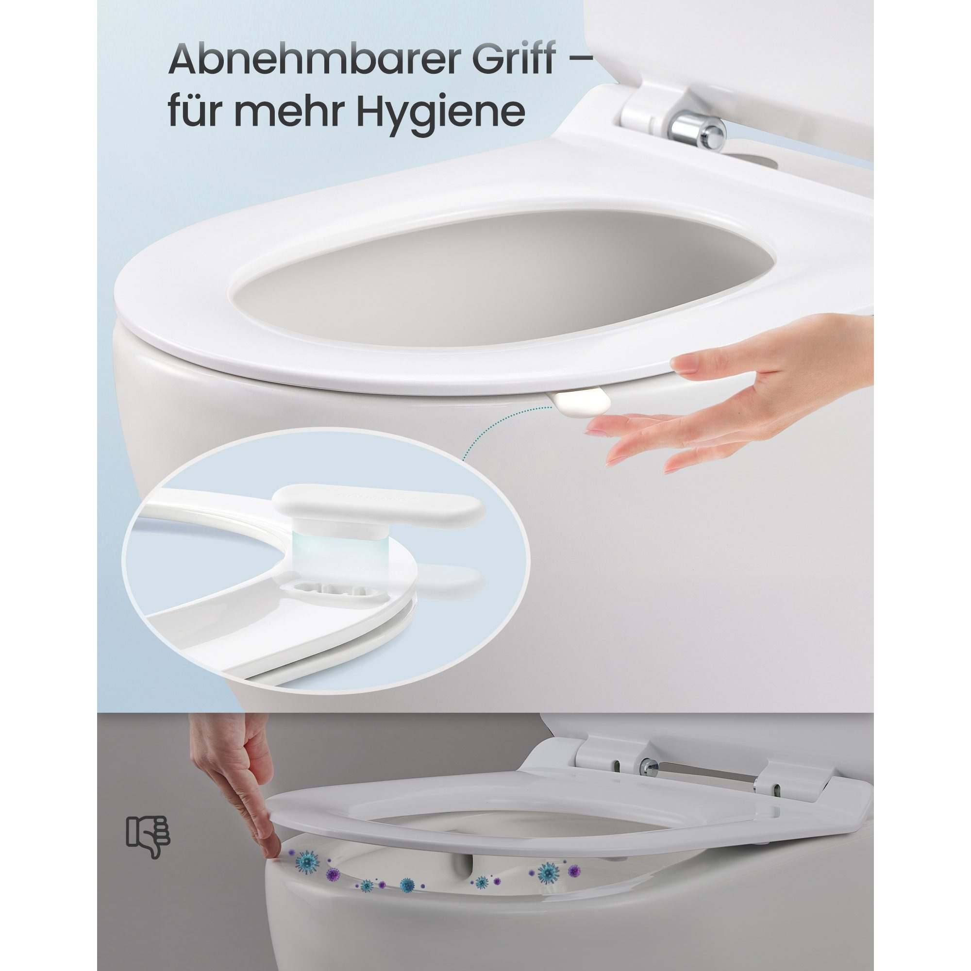 Image of Long D-shaped Toilet Seat With & Handle, Removable Lid, -mount Installation For , Up To 300 Kg, Sturdy Metal Hinges, Universal Fit For Bathroom, Toilet, Urea Formaldehyde Standard, White