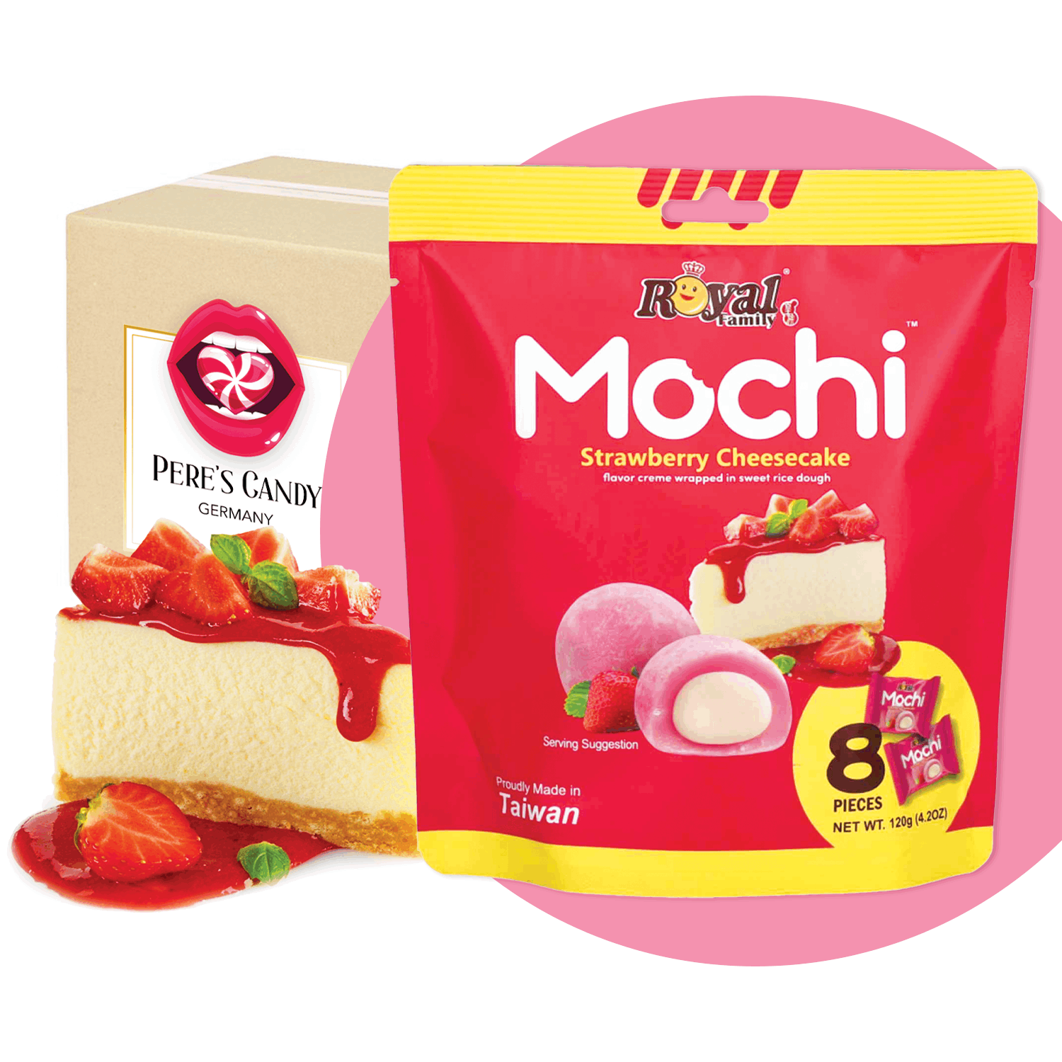 Image of Royal Family Mochi - Strawberry Cheesecake - 120g