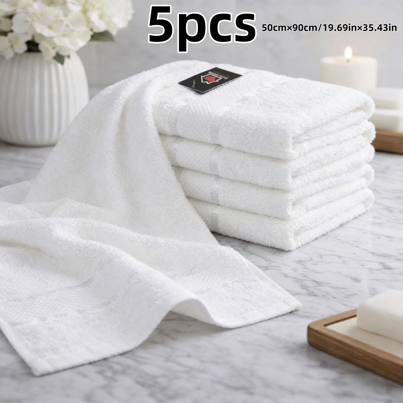 TEMU Set di asciugamani a righe da 5 pezzi, realizzati in 100% cotone puro, 50 cm � 90 cm, dotati di asciugamani di fascia ad assorbenza, asciugatura