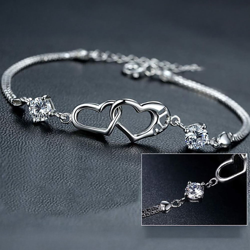 Image of Women's Silvery-plated Armband With Zirconia - Silvery-colored Bracelet, Adjustable With Extension, Jewelry Gift For Girlfriend, Woman